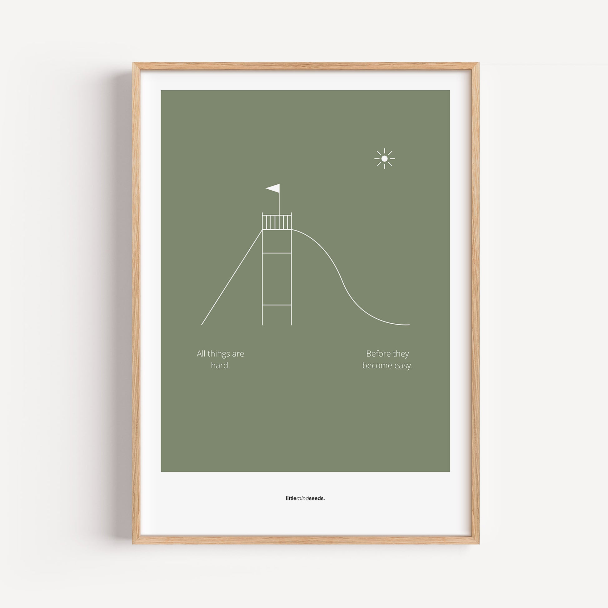 "All Things Are Hard Before They Become Easy" – Resilience & Confidence Wall Art to Build Self-Belief & Grit | Motivational Matte Frame | Minimalist Wall Art – Green