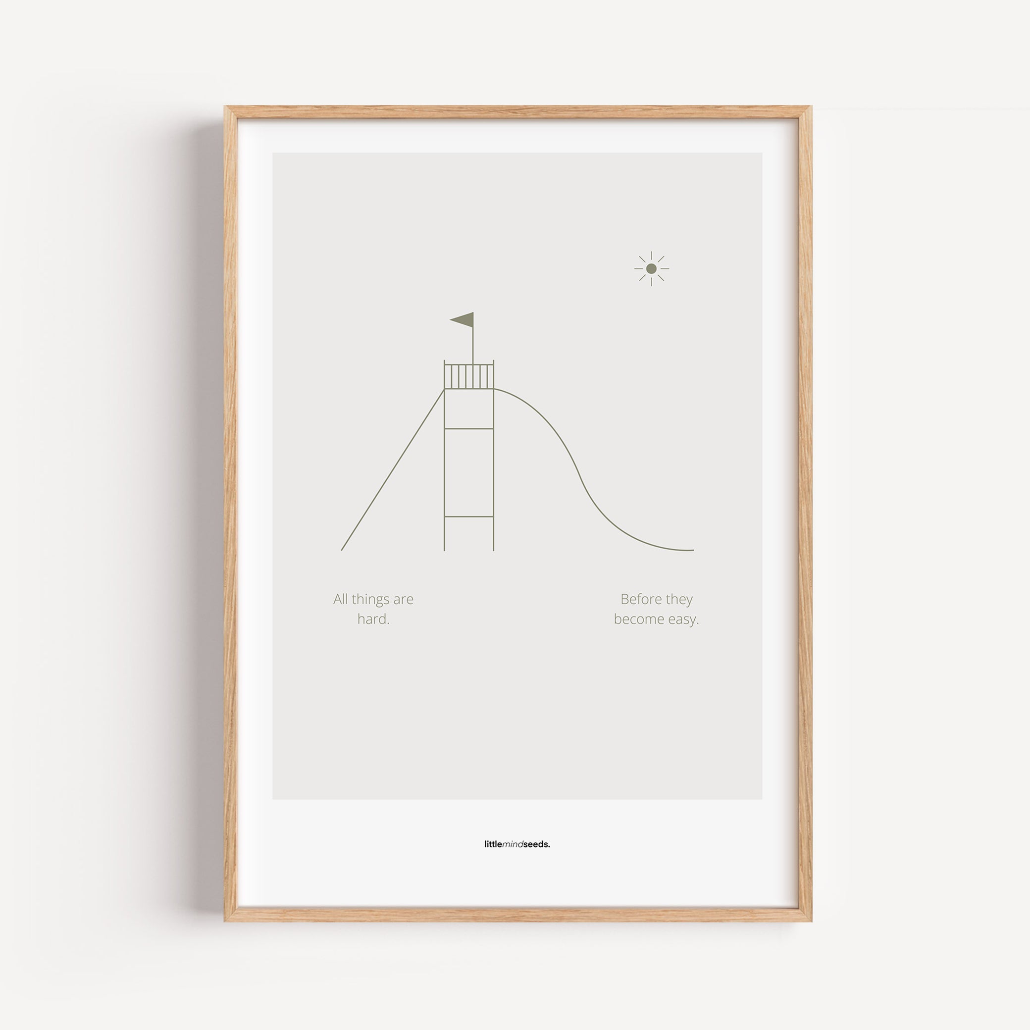"All Things Are Hard Before They Become Easy" – Resilience & Confidence Wall Art to Build Self-Belief & Grit | Motivational Matte Frame | Minimalist Wall Art – Light Gray