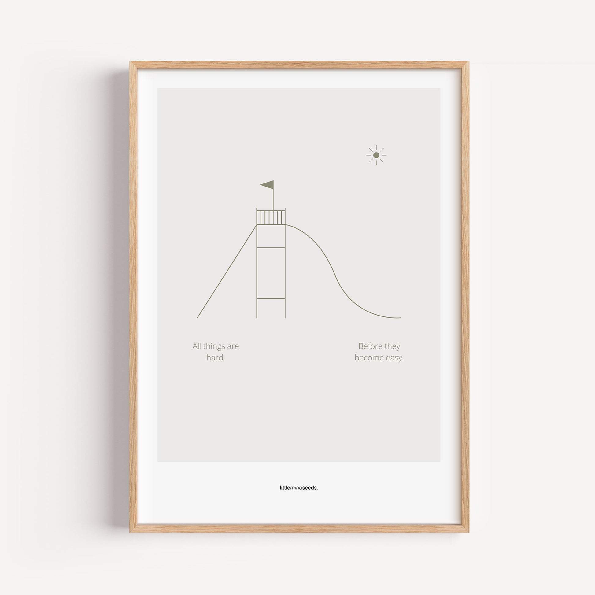 "All Things Are Hard Before They Become Easy" – Resilience & Confidence Wall Art to Build Self-Belief & Grit | Motivational Matte Frame | Minimalist Wall Art – Light Gray
