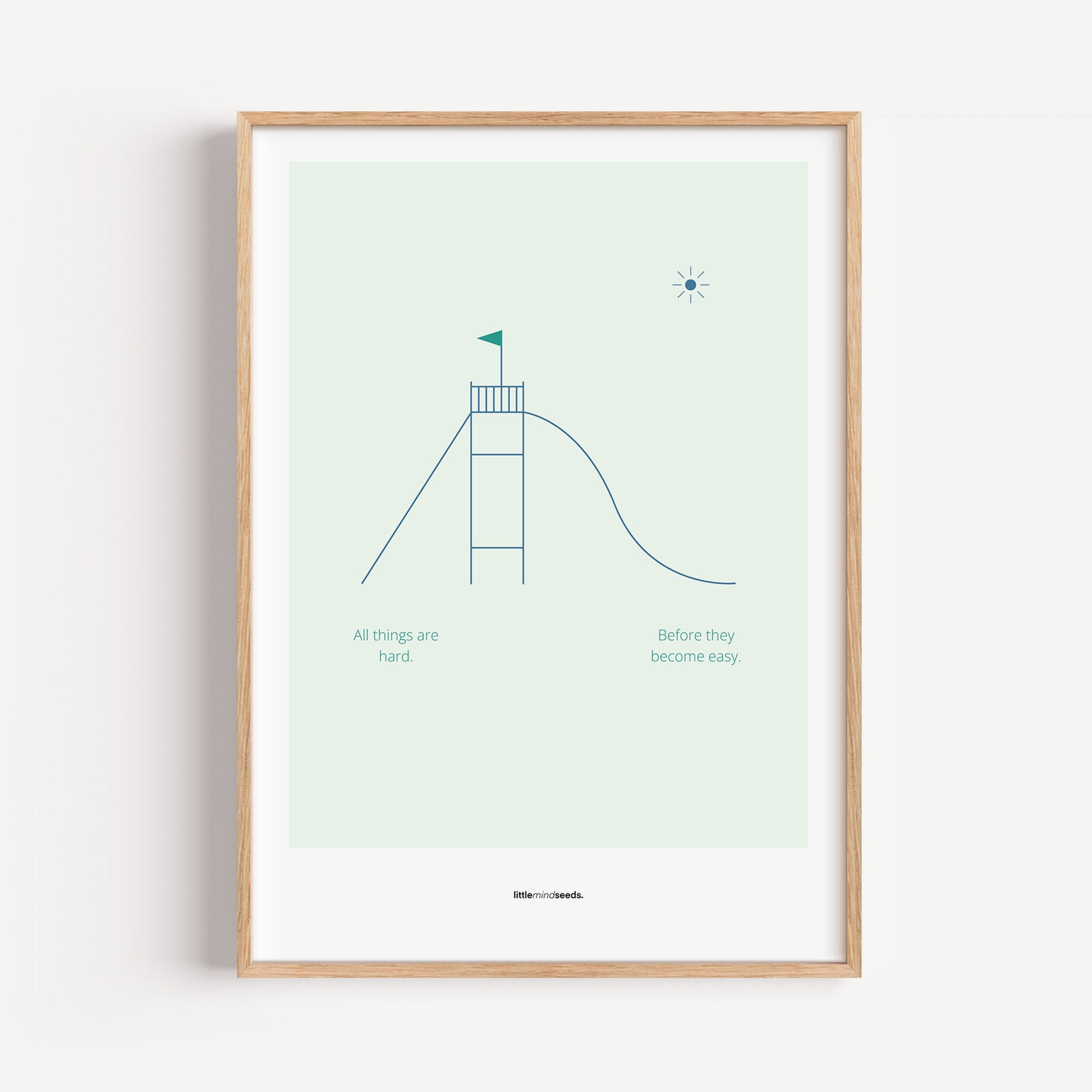 "All Things Are Hard Before They Become Easy" – Resilience & Confidence Wall Art to Build Self-Belief & Grit | Motivational Matte Frame | Minimalist Wall Art – Mint