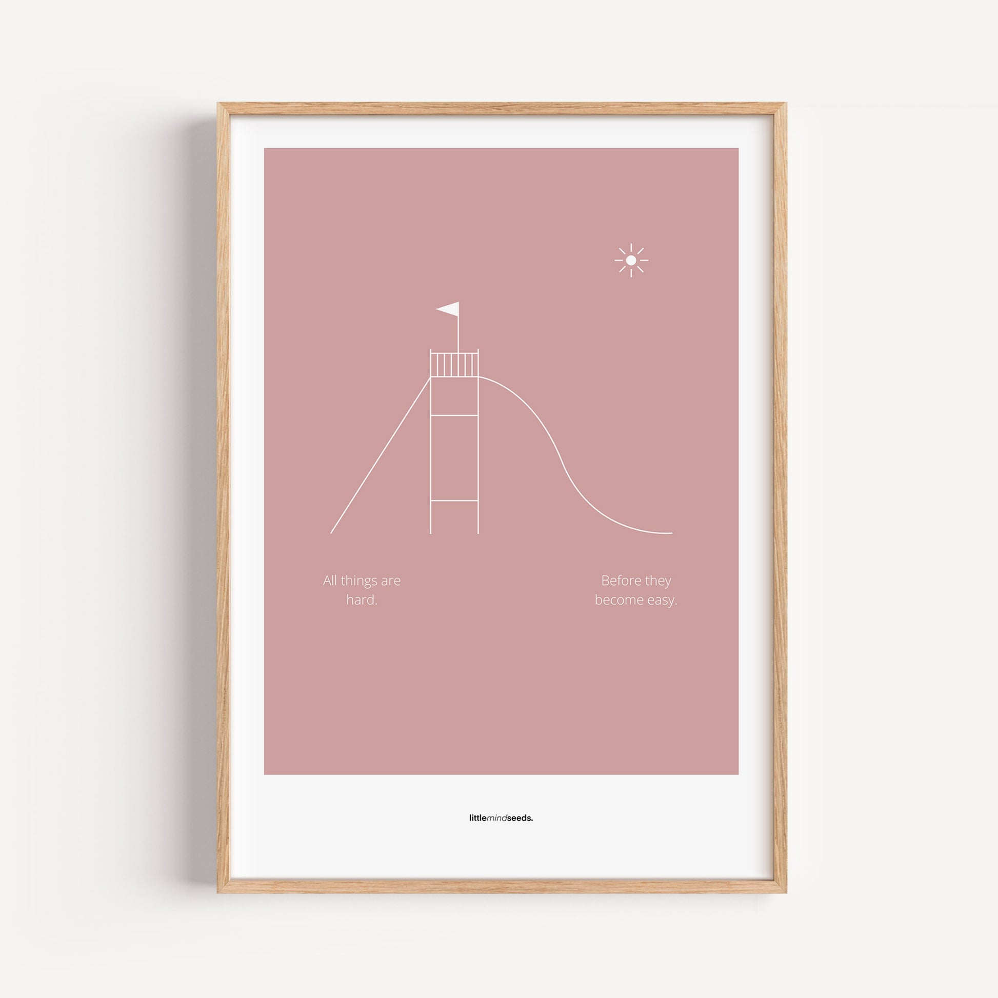 "All Things Are Hard Before They Become Easy" – Resilience & Confidence Wall Art to Build Self-Belief & Grit | Motivational Matte Frame | Minimalist Wall Art – Pink