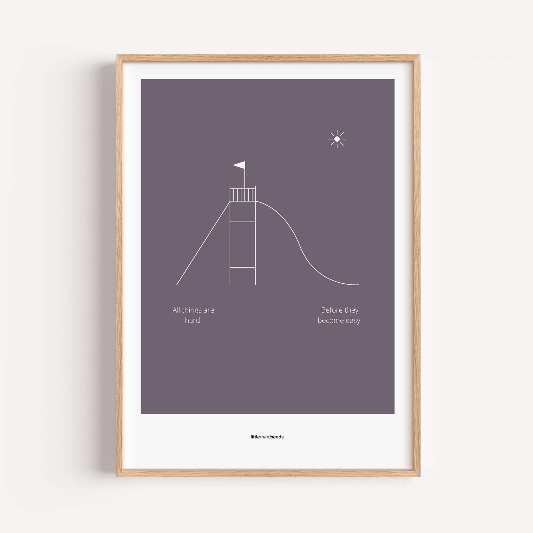 "All Things Are Hard Before They Become Easy" – Resilience & Confidence Wall Art to Build Self-Belief & Grit | Motivational Matte Frame | Minimalist Wall Art – Purple