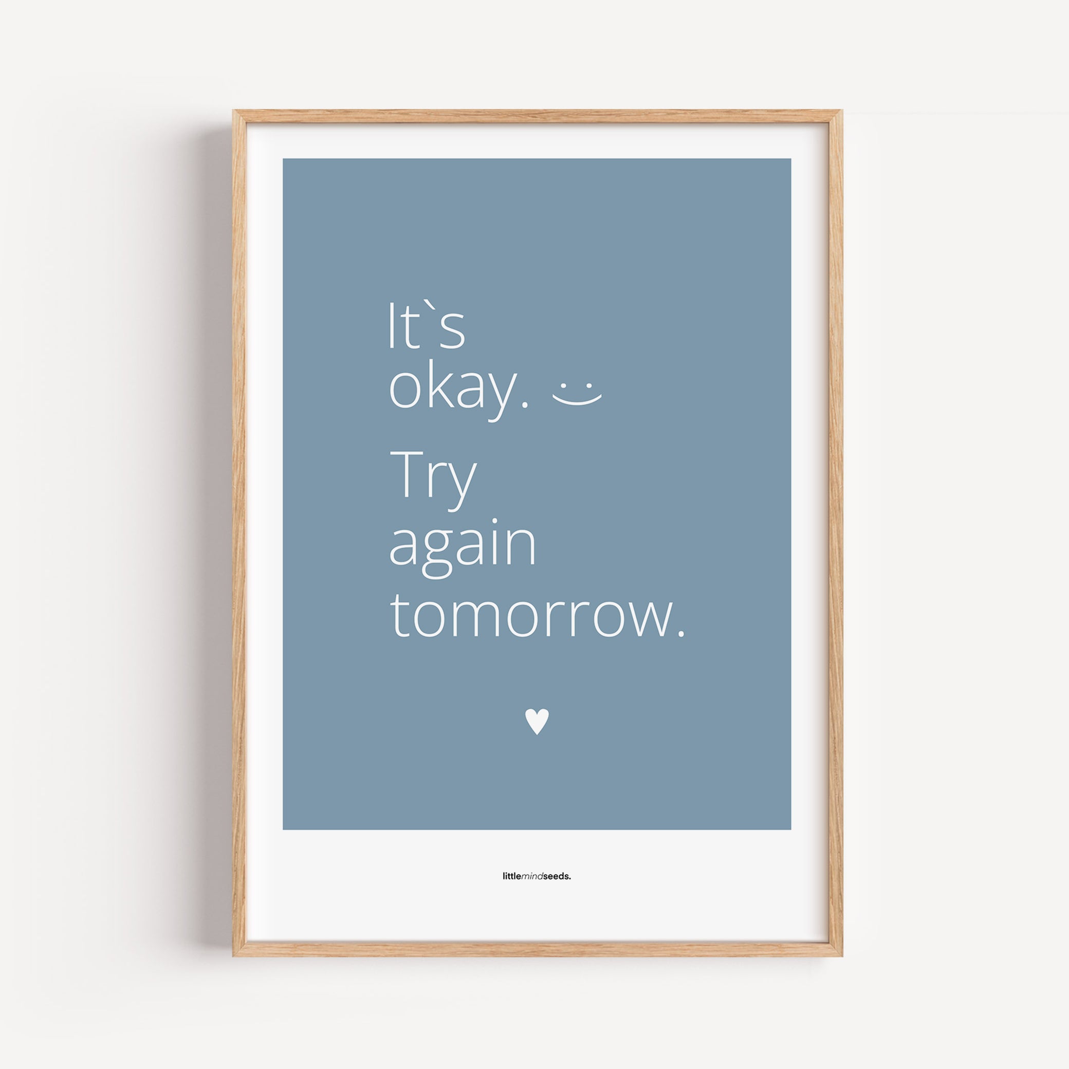 "It’s OK, Try Again Tomorrow" – Resilience & Confidence Wall Art to Build Self-Belief & Grit | Motivational Quality Framed Poster | Minimalist Wall Art – Blue