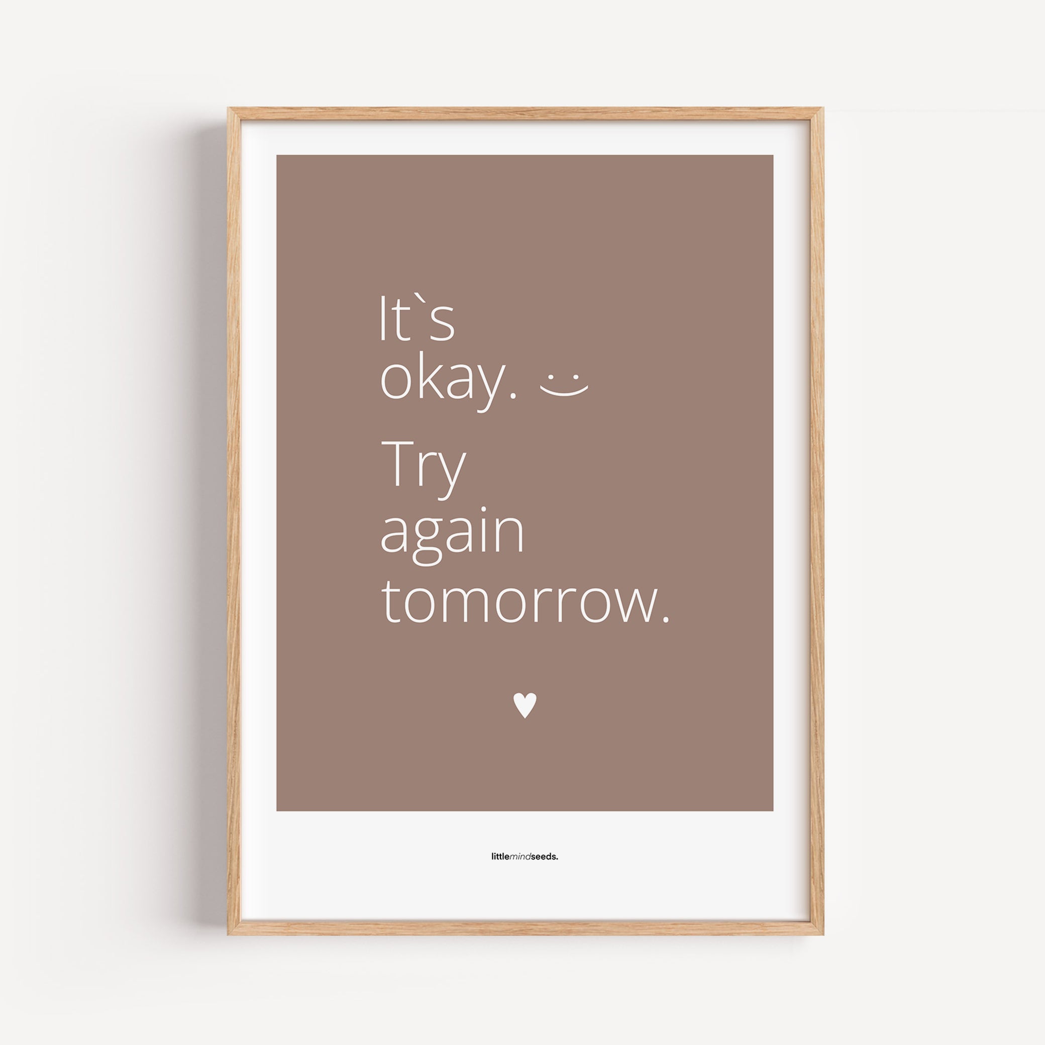 "It’s OK, Try Again Tomorrow" – Resilience & Confidence Wall Art to Build Self-Belief & Grit | Motivational Quality Framed Poster | Minimalist Wall Art – Brown
