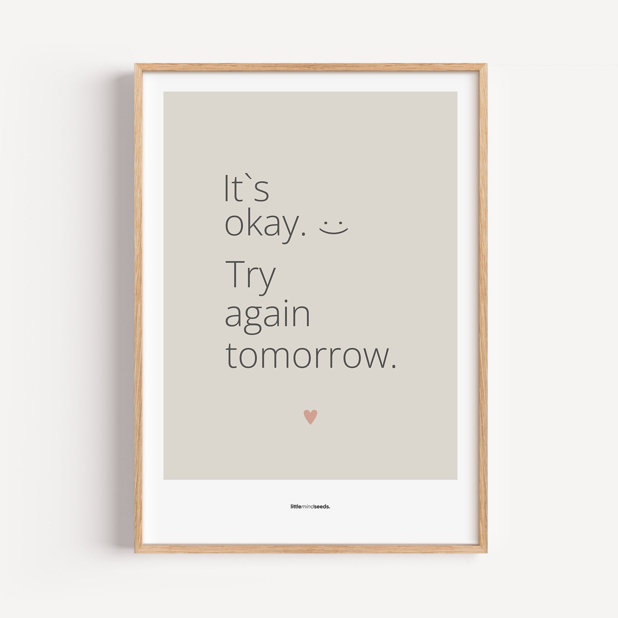 "It’s OK, Try Again Tomorrow" – Resilience & Confidence Wall Art to Build Self-Belief & Grit | Motivational Quality Framed Poster | Minimalist Wall Art – Dark Gray