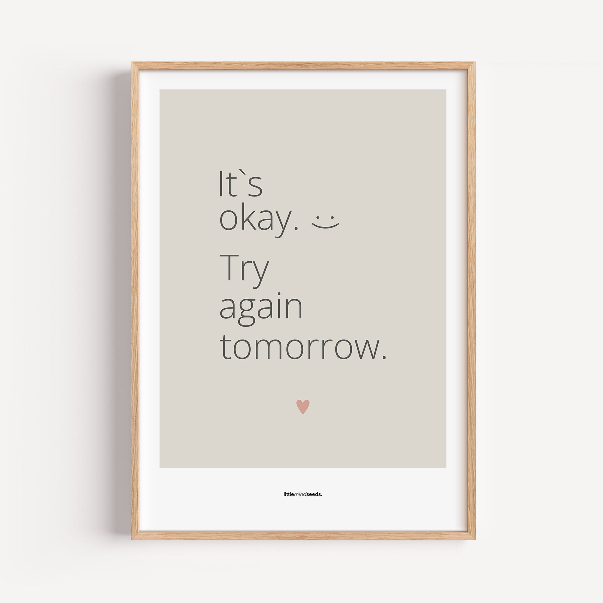 "It’s OK, Try Again Tomorrow" – Resilience & Confidence Wall Art to Build Self-Belief & Grit | Motivational Quality Framed Poster | Minimalist Wall Art – Dark Gray