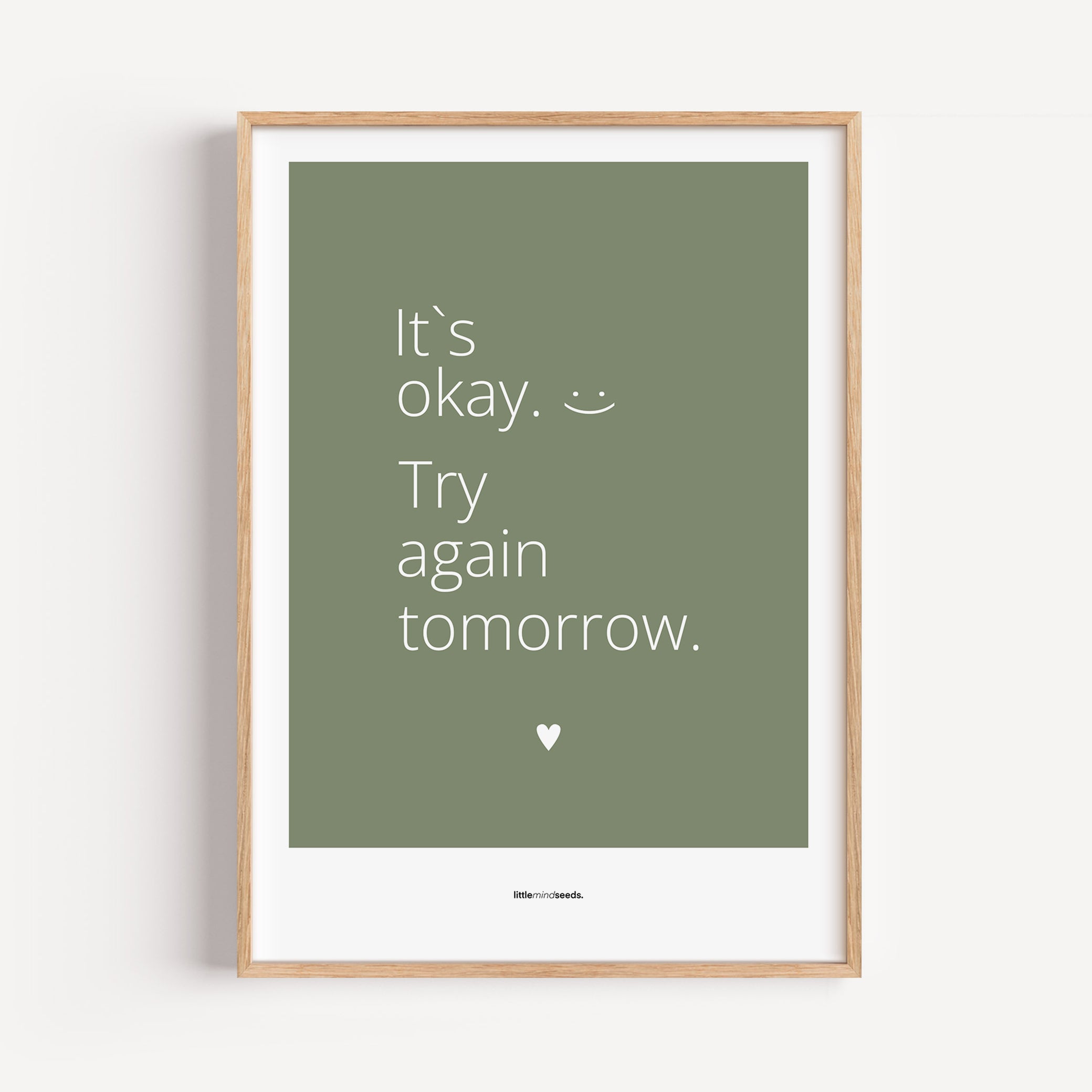 "It’s OK, Try Again Tomorrow" – Resilience & Confidence Wall Art to Build Self-Belief & Grit | Motivational Quality Framed Poster | Minimalist Wall Art – Green