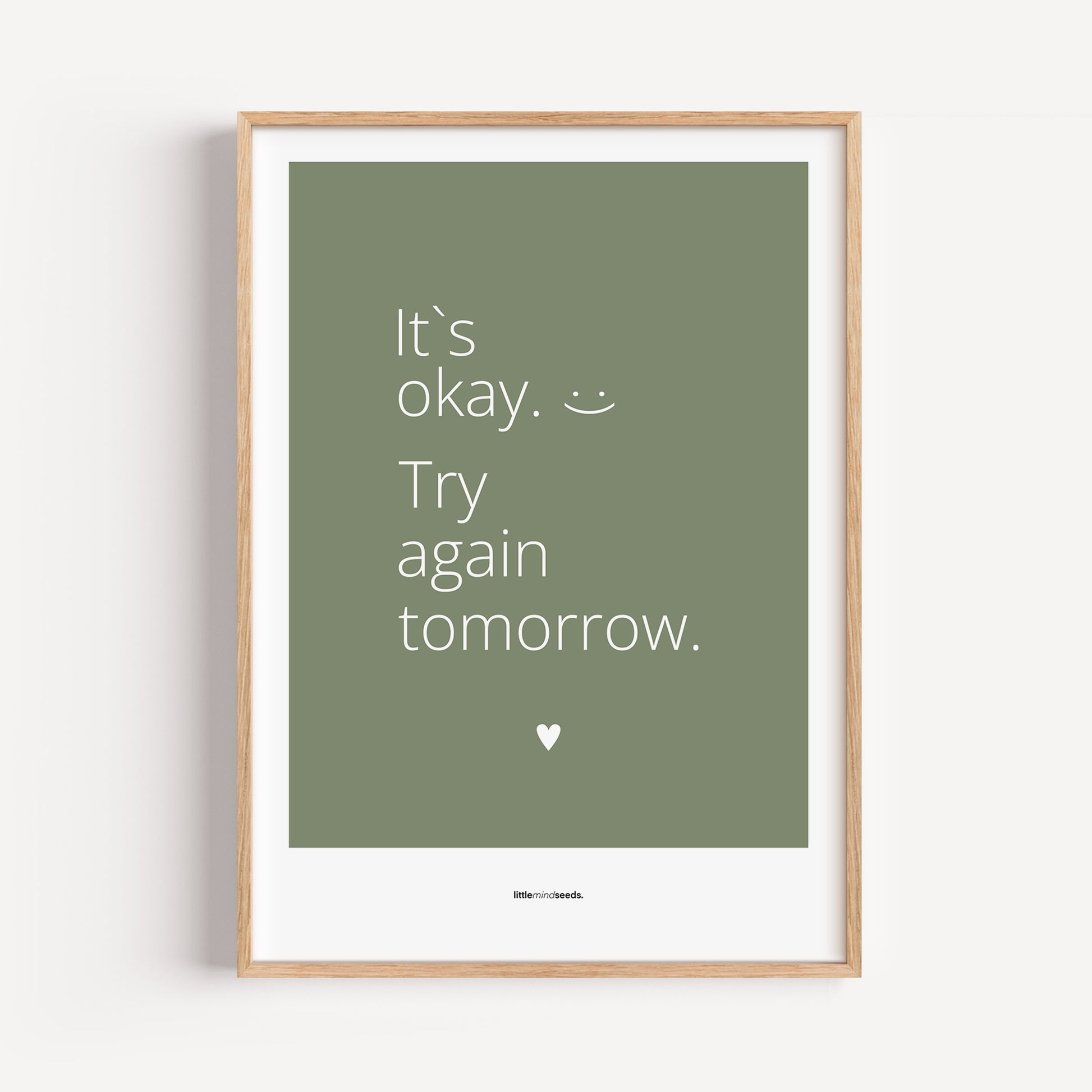 "It’s OK, Try Again Tomorrow" – Resilience & Confidence Wall Art to Build Self-Belief & Grit | Motivational Quality Framed Poster | Minimalist Wall Art – Green