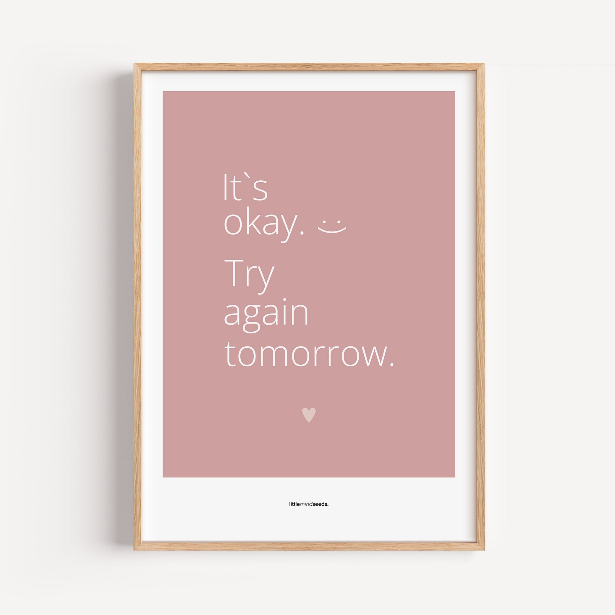 "It’s OK, Try Again Tomorrow" – Resilience & Confidence Wall Art to Build Self-Belief & Grit | Motivational Quality Framed Poster | Minimalist Wall Art –  Pink