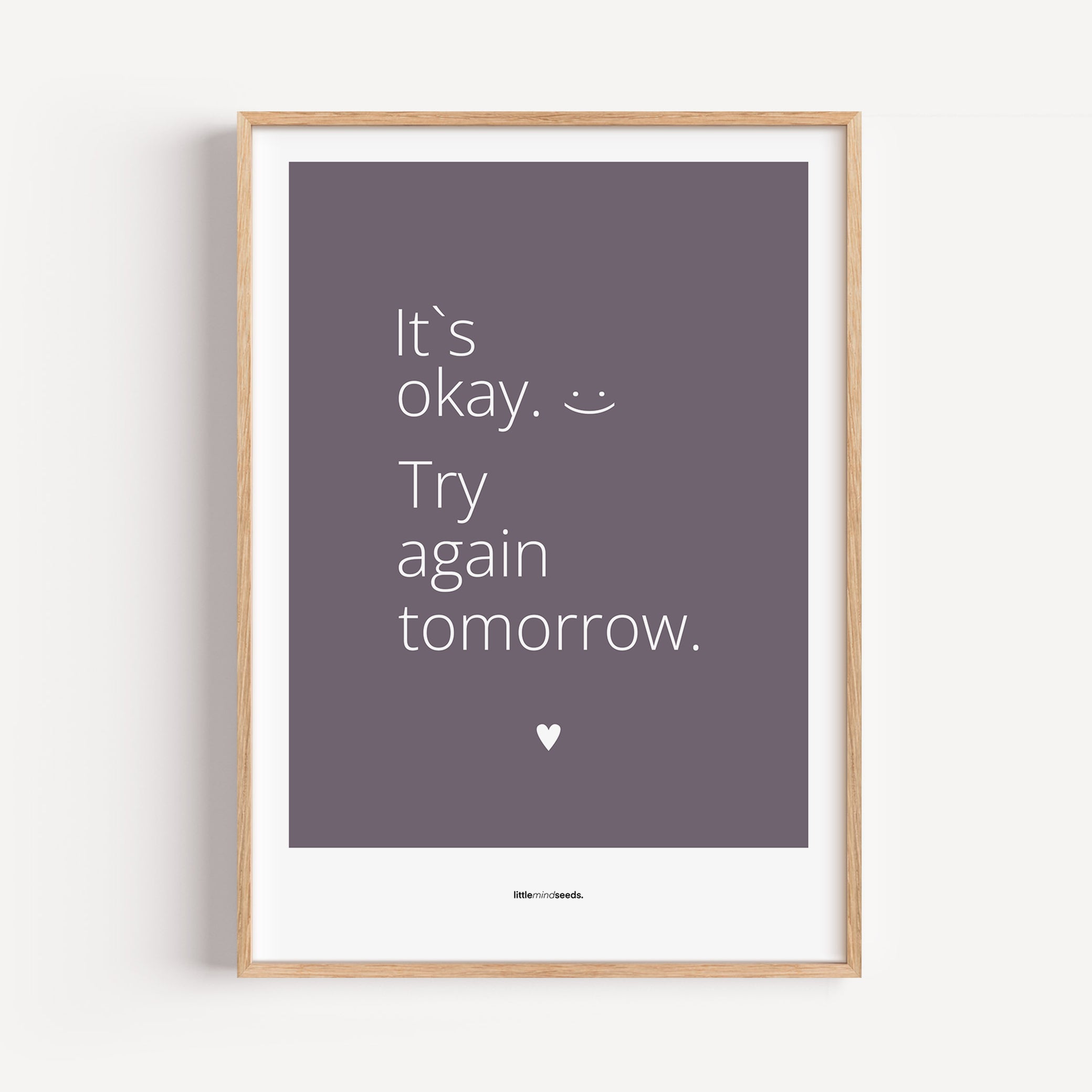 "It’s OK, Try Again Tomorrow" – Resilience & Confidence Wall Art to Build Self-Belief & Grit | Motivational Quality Framed Poster | Minimalist Wall Art –  Purple