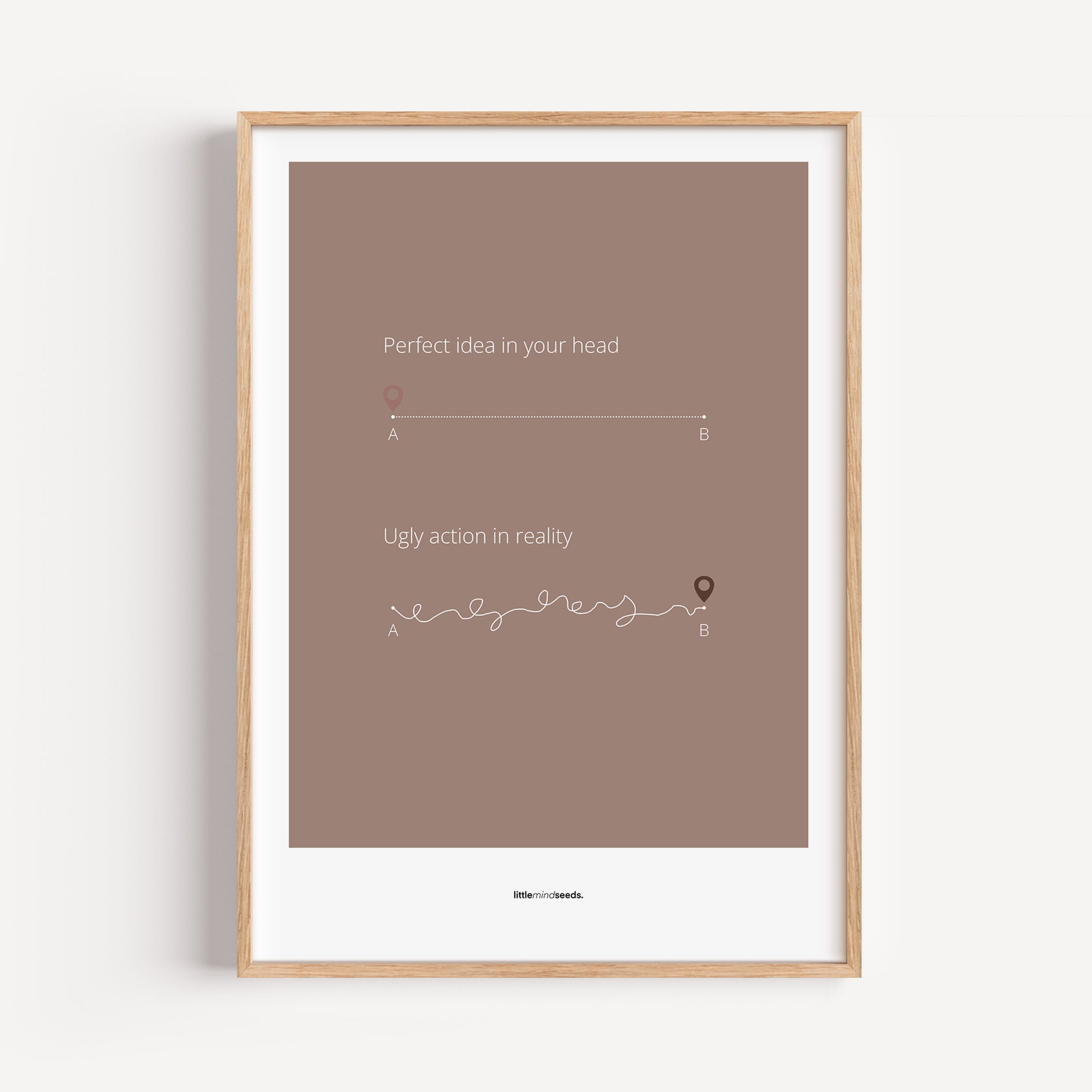 "Perfect Idea vs Ugly Action in Reality" – Critical Thinking & Problem-Solving Children Wall Art to Boost Creativity & Adaptability | Matte Frame Poster– Brown
