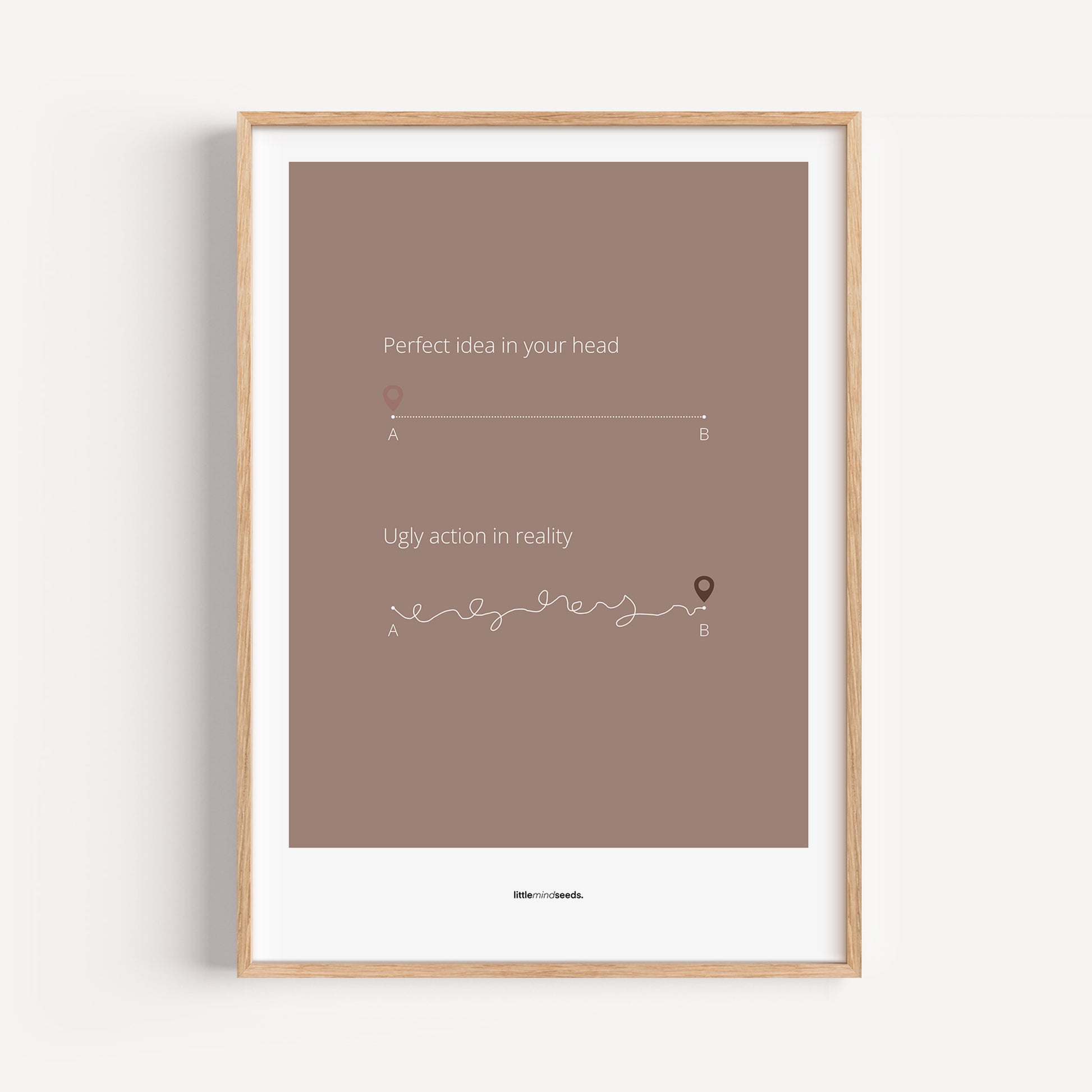 "Perfect Idea vs Ugly Action in Reality" – Critical Thinking & Problem-Solving Children Wall Art to Boost Creativity & Adaptability | Matte Frame Poster– Brown