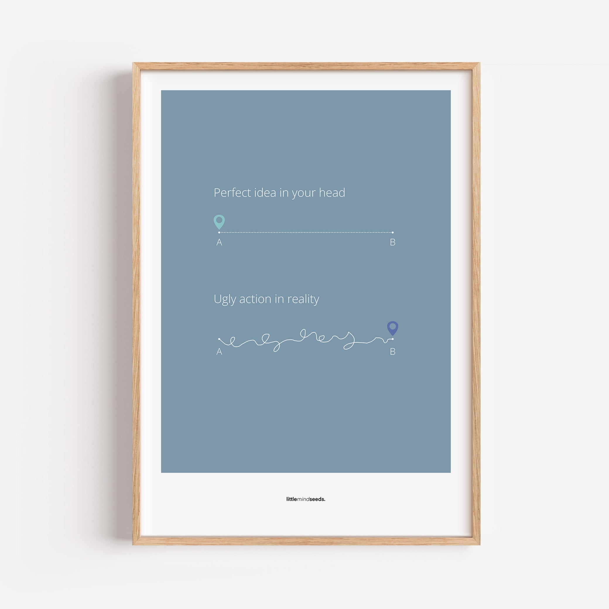 "Perfect Idea vs Ugly Action in Reality" – Critical Thinking & Problem-Solving Children Wall Art to Boost Creativity & Adaptability | Matte Frame Poster– Blue
