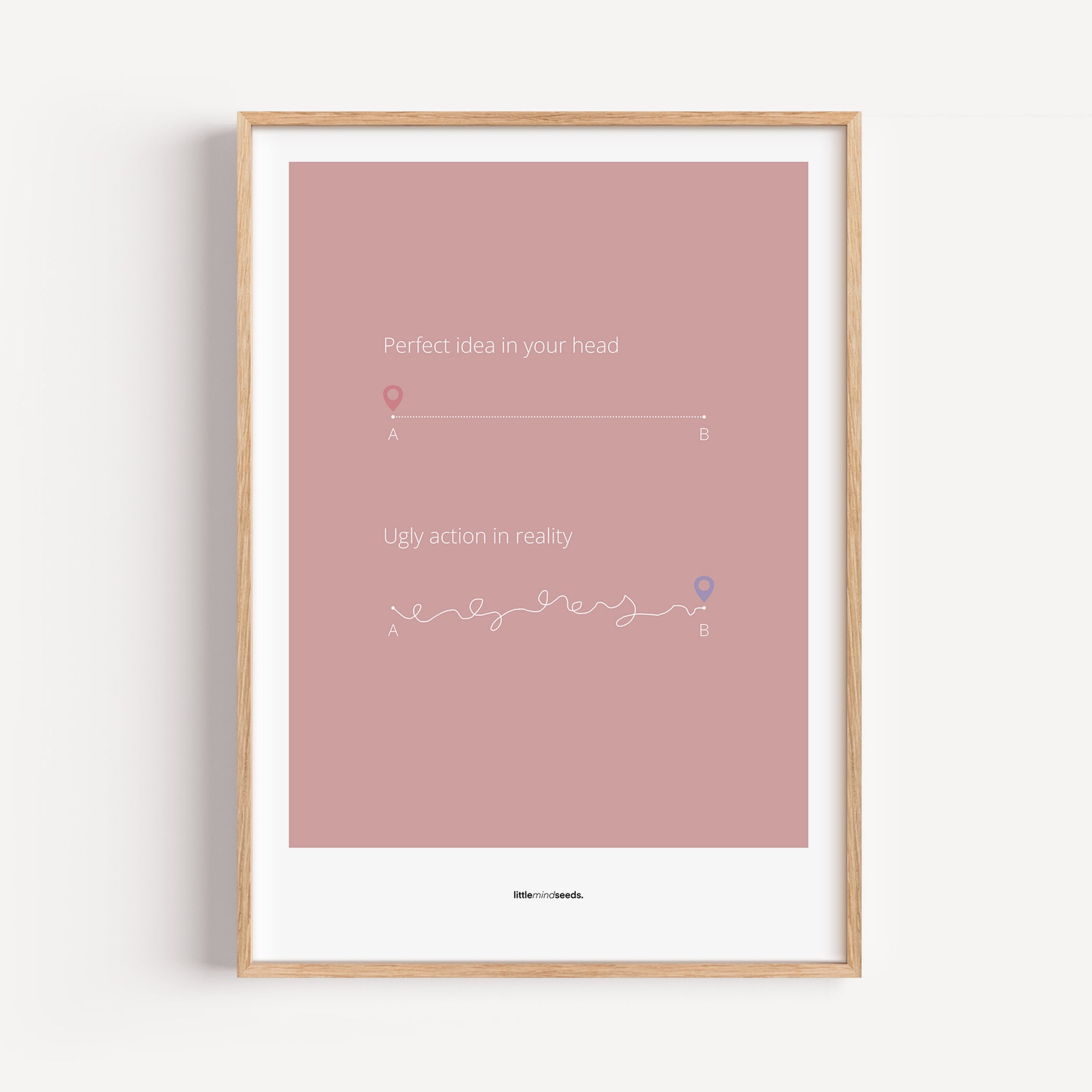 "Perfect Idea vs Ugly Action in Reality" – Critical Thinking & Problem-Solving Children Wall Art to Boost Creativity & Adaptability | Matte Frame Poster– Pink