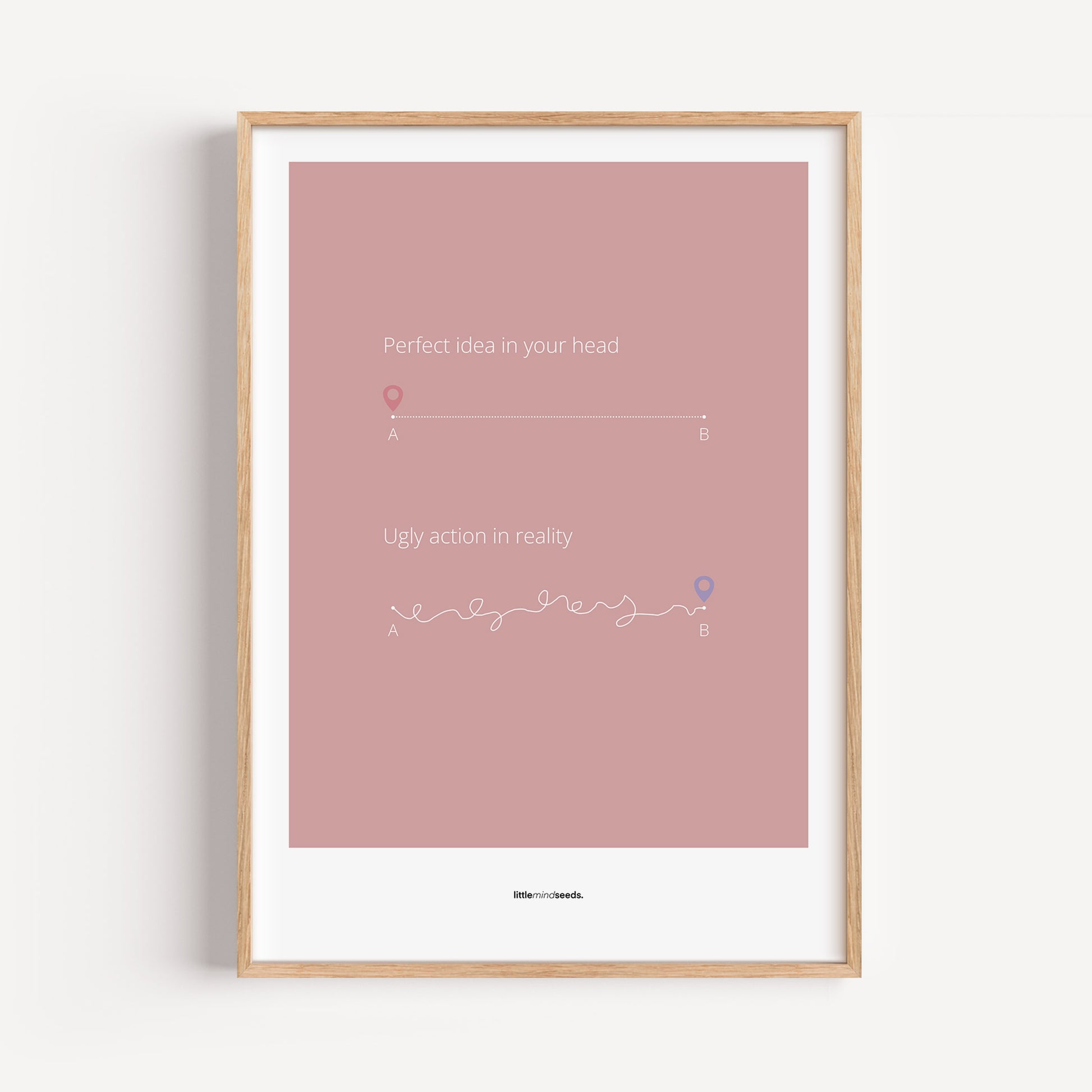 "Perfect Idea vs Ugly Action in Reality" – Critical Thinking & Problem-Solving Children Wall Art to Boost Creativity & Adaptability | Matte Frame Poster– Pink