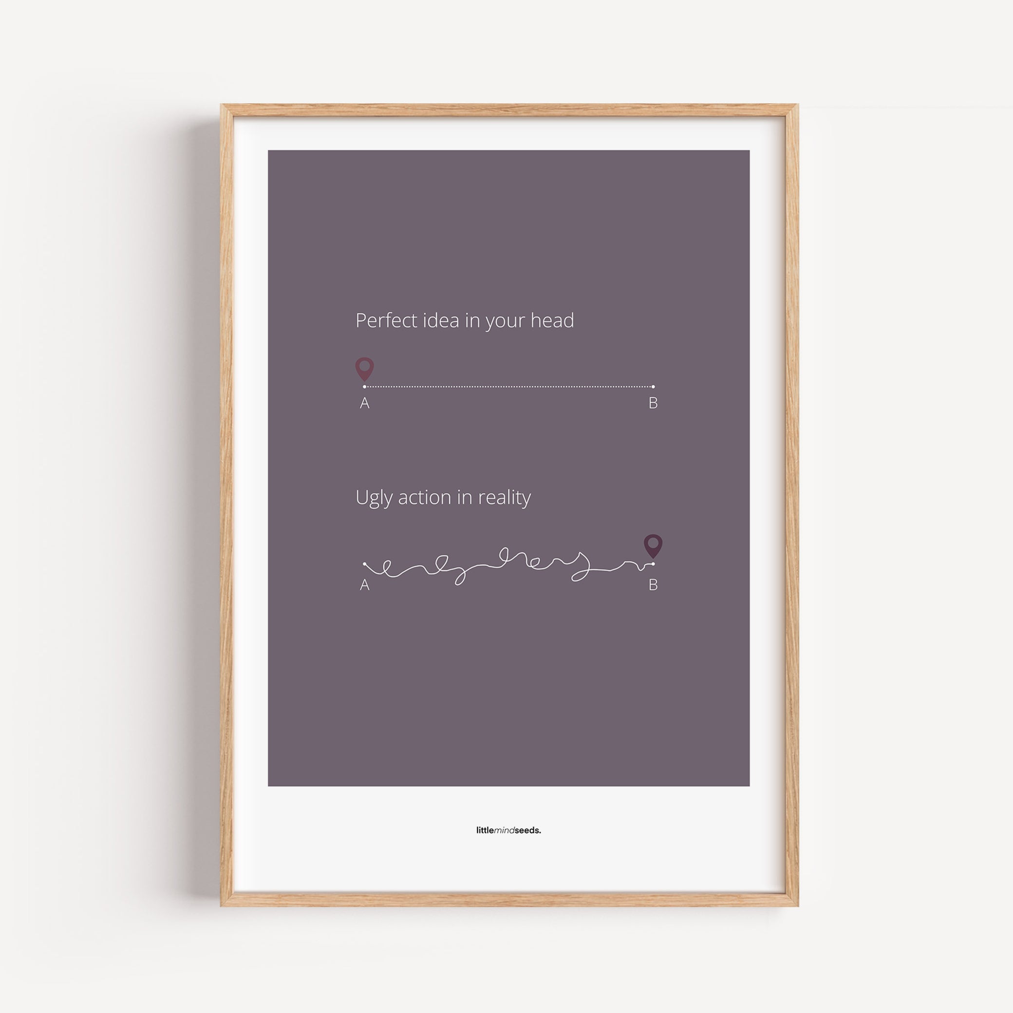 "Perfect Idea vs Ugly Action in Reality" – Critical Thinking & Problem-Solving Children Wall Art to Boost Creativity & Adaptability | Matte Frame Poster– Purple
