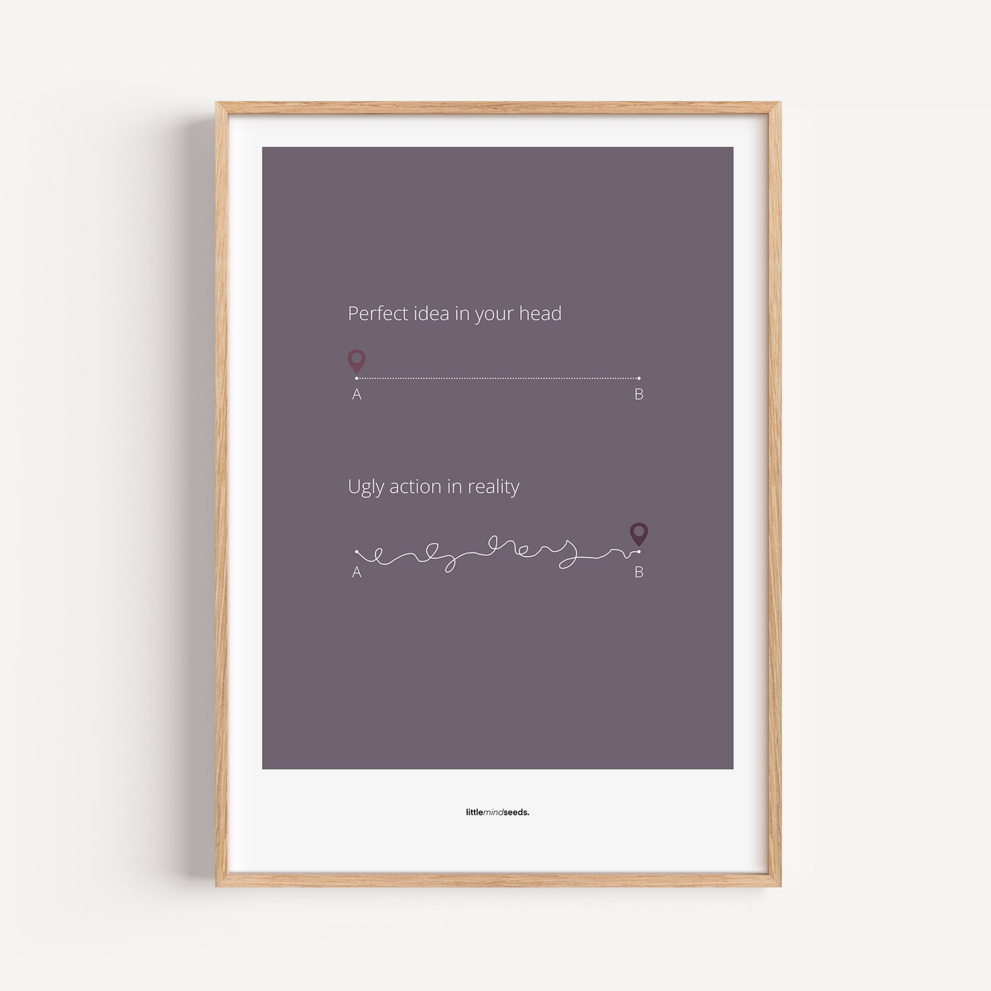 "Perfect Idea vs Ugly Action in Reality" – Critical Thinking & Problem-Solving Children Wall Art to Boost Creativity & Adaptability | Matte Frame Poster– Purple