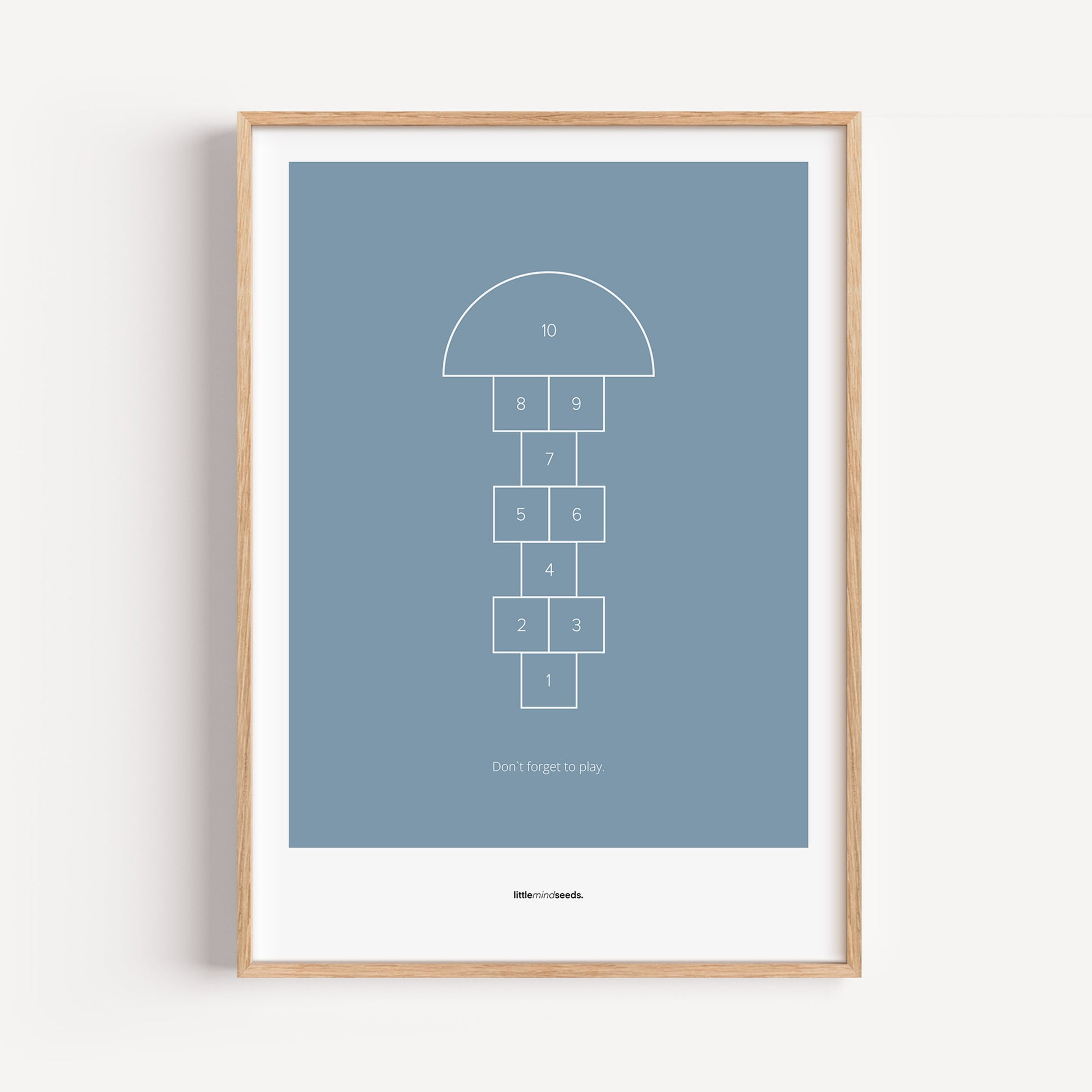 "Don’t Forget to Play" – Happiness & Well-Being Reminder Wall Art to Encourage Joy & Balance | Motivational Matte Framed Poster | Minimalist Wall Art – Blue