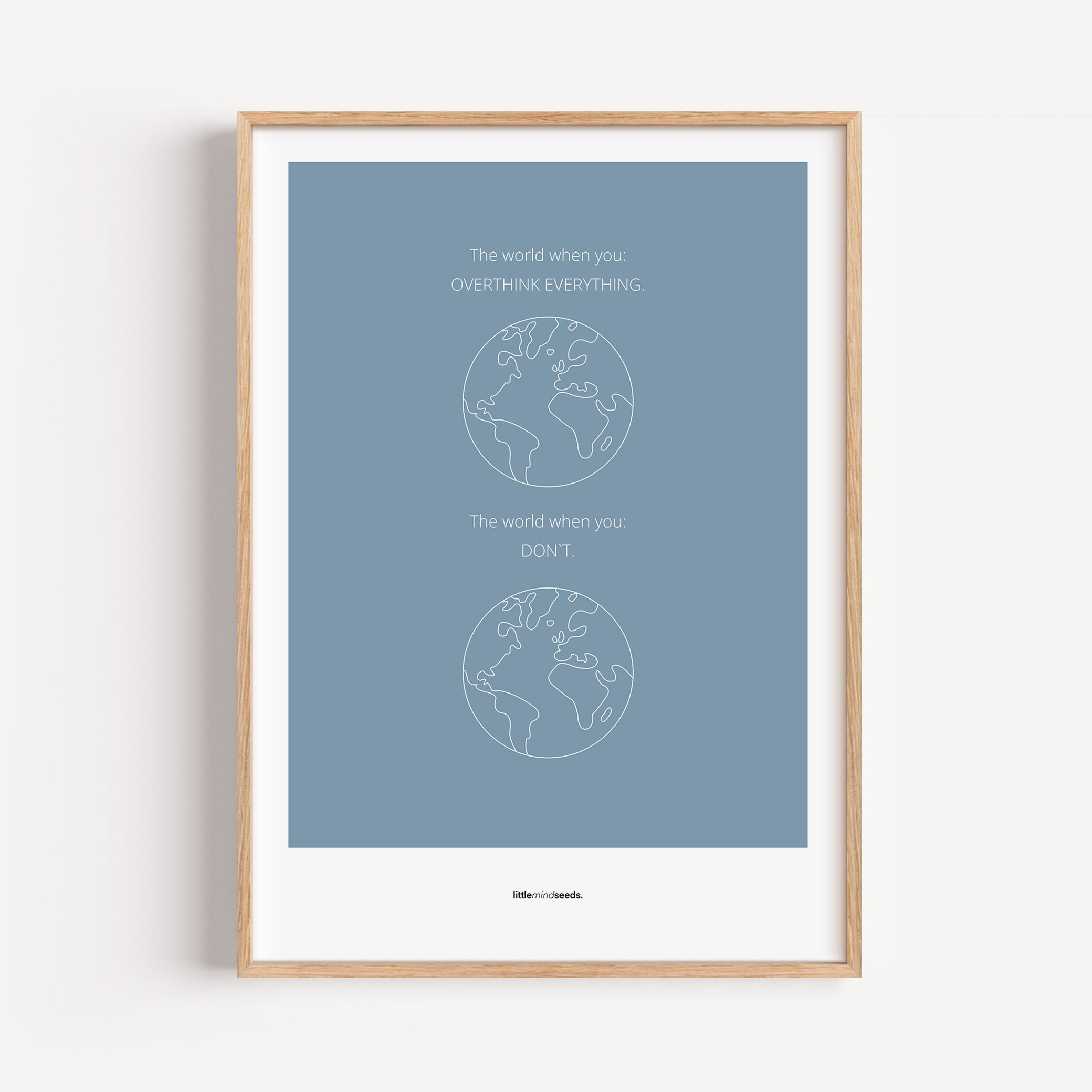 "The World" – Happiness & Well-Being Reminder Wall Art to Encourage Joy & Balance | Motivational Matte Frame | Minimalist Wall Art – Blue