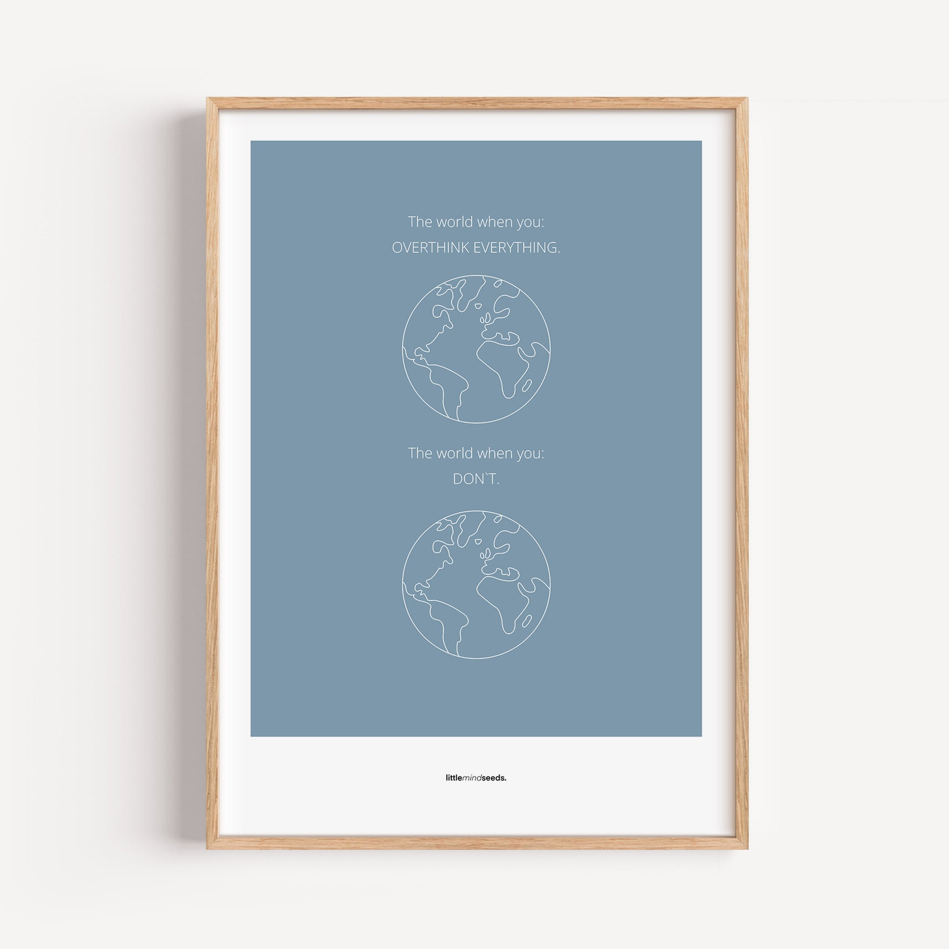 "The World" – Happiness & Well-Being Reminder Wall Art to Encourage Joy & Balance | Motivational Matte Frame | Minimalist Wall Art – Blue