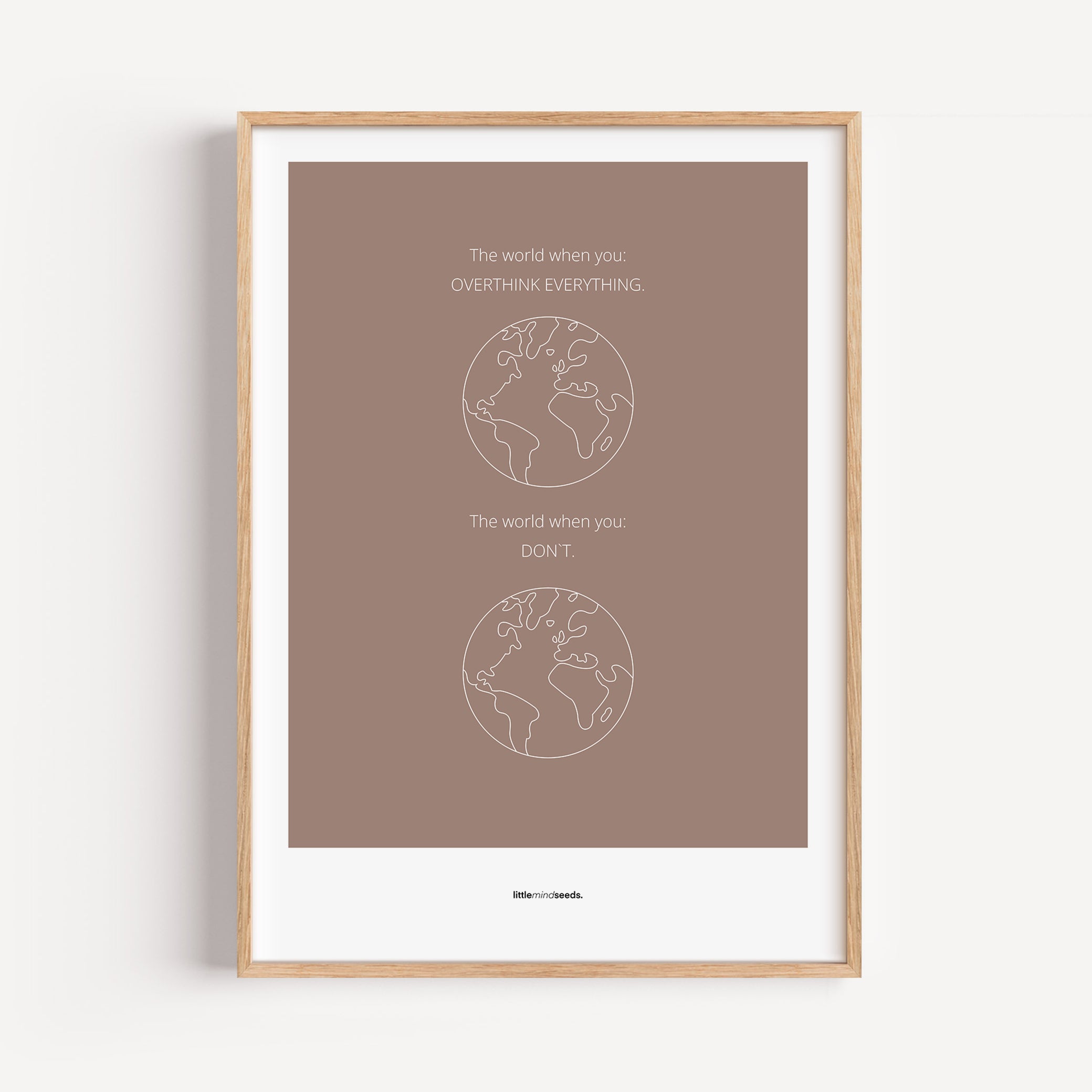 "The World" – Happiness & Well-Being Reminder Wall Art to Encourage Joy & Balance | Motivational Matte Frame | Minimalist Wall Art – Brown