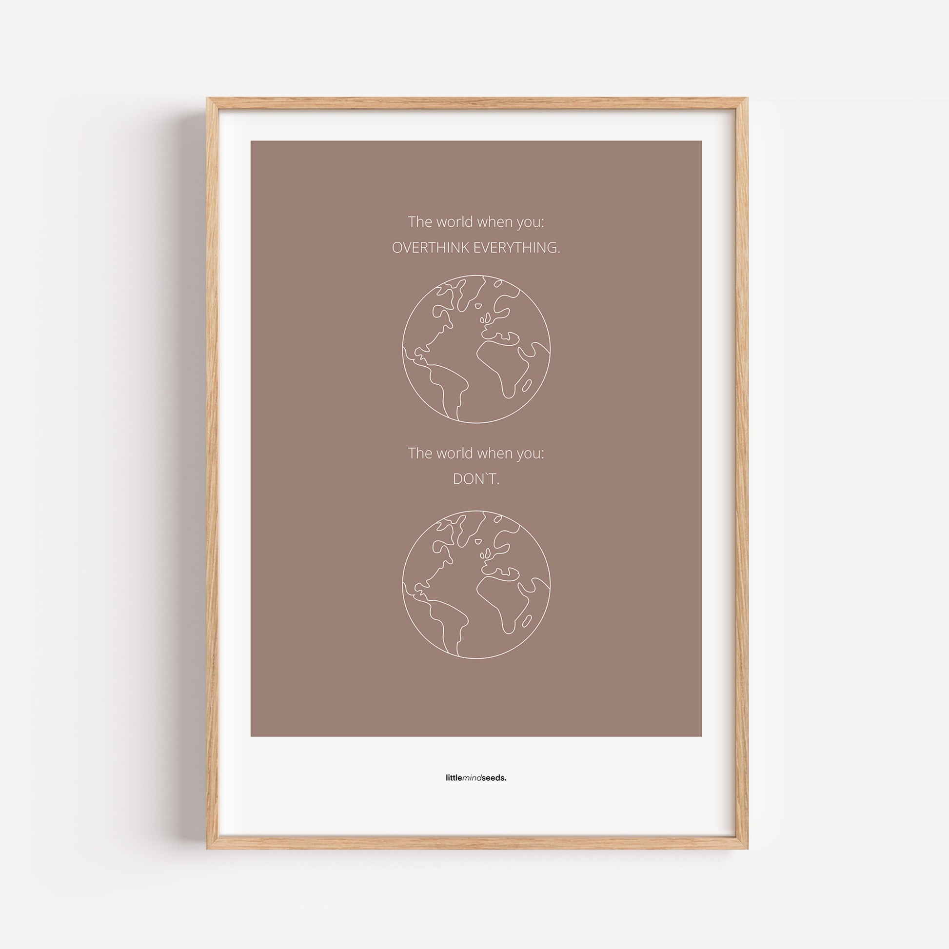 "The World" – Happiness & Well-Being Reminder Wall Art to Encourage Joy & Balance | Motivational Matte Frame | Minimalist Wall Art – Brown