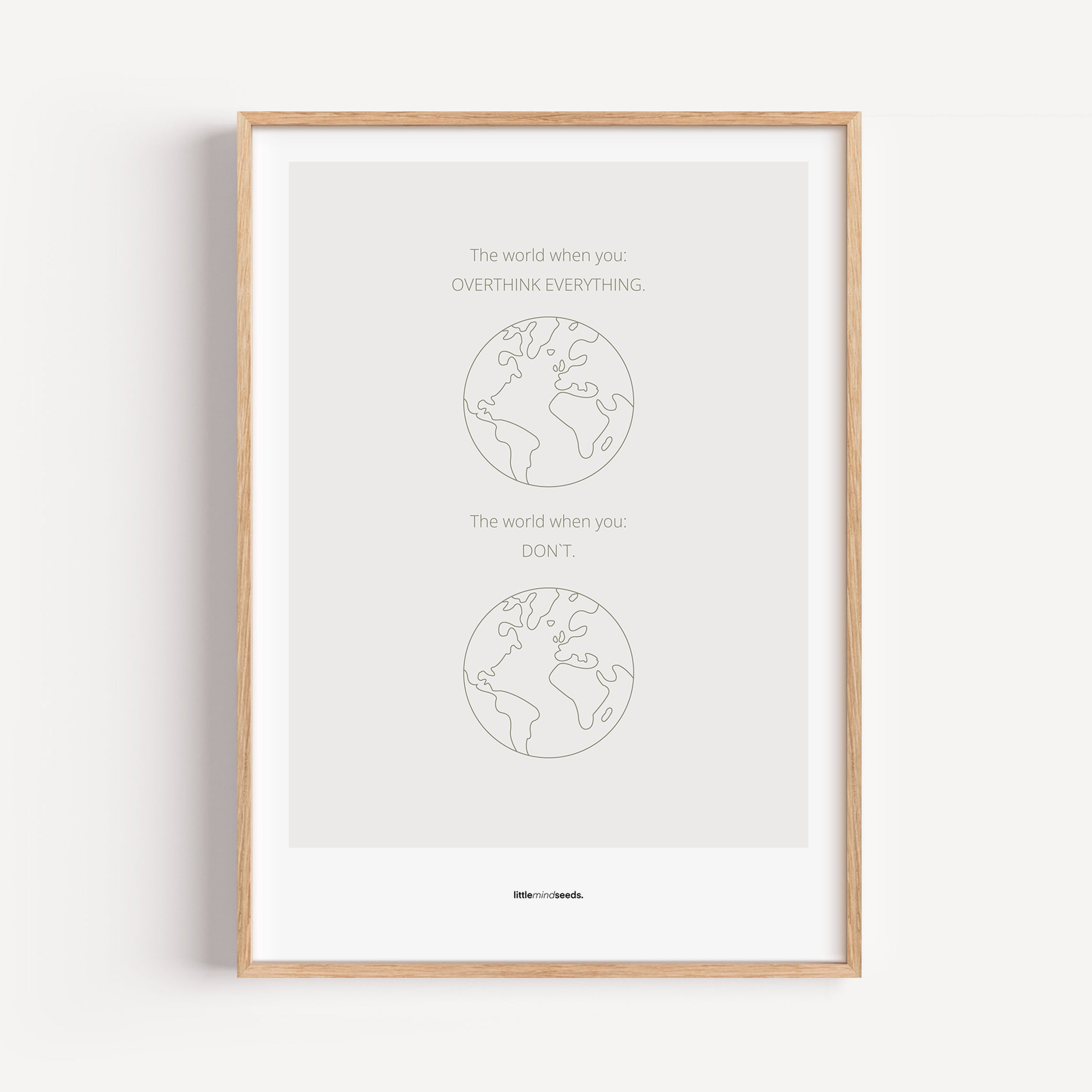 "The World" – Happiness & Well-Being Reminder Wall Art to Encourage Joy & Balance | Motivational Matte Frame | Minimalist Wall Art – Light Gray