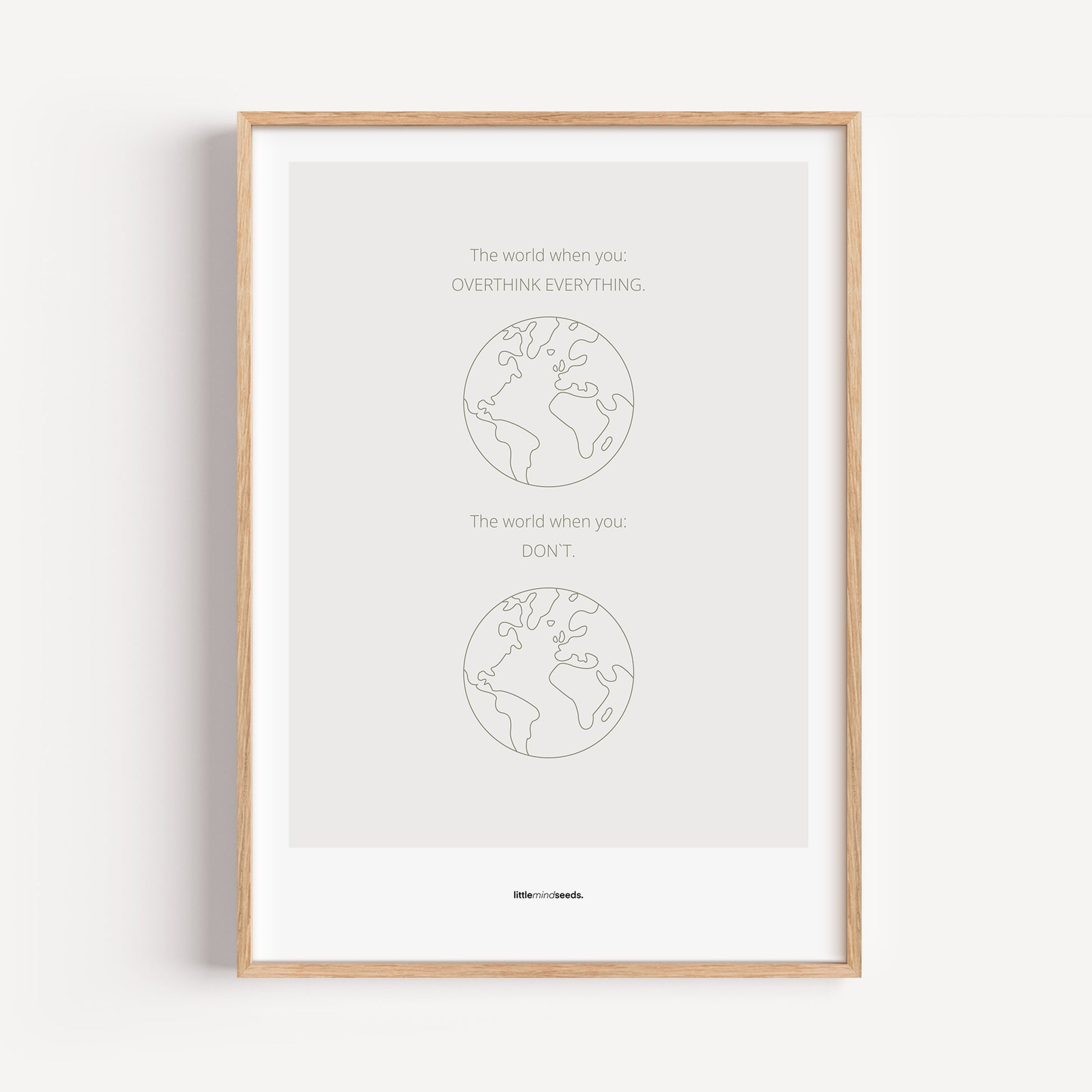 "The World" – Happiness & Well-Being Reminder Wall Art to Encourage Joy & Balance | Motivational Matte Frame | Minimalist Wall Art – Light Gray