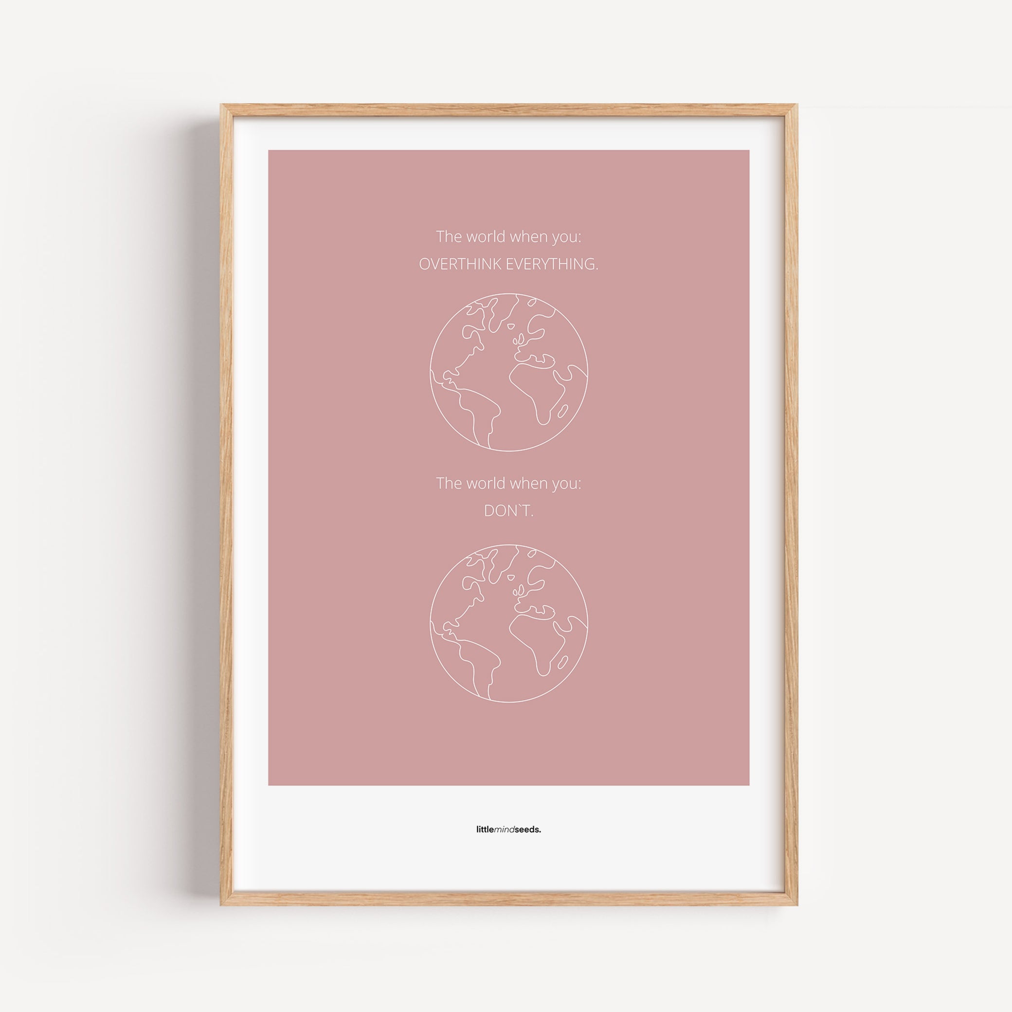 "The World" – Happiness & Well-Being Reminder Wall Art to Encourage Joy & Balance | Motivational Matte Frame | Minimalist Wall Art – Pink