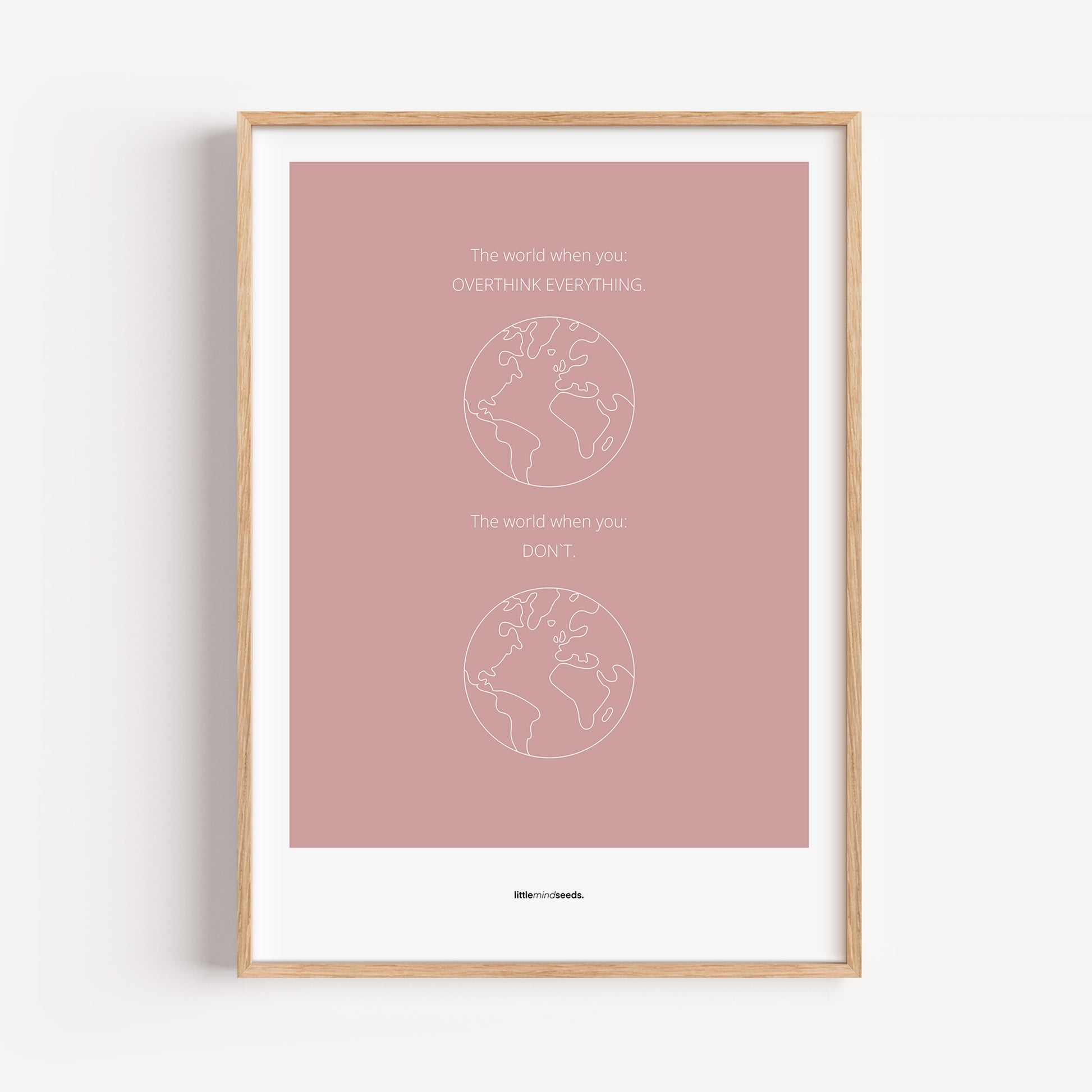 "The World" – Happiness & Well-Being Reminder Wall Art to Encourage Joy & Balance | Motivational Matte Frame | Minimalist Wall Art – Pink