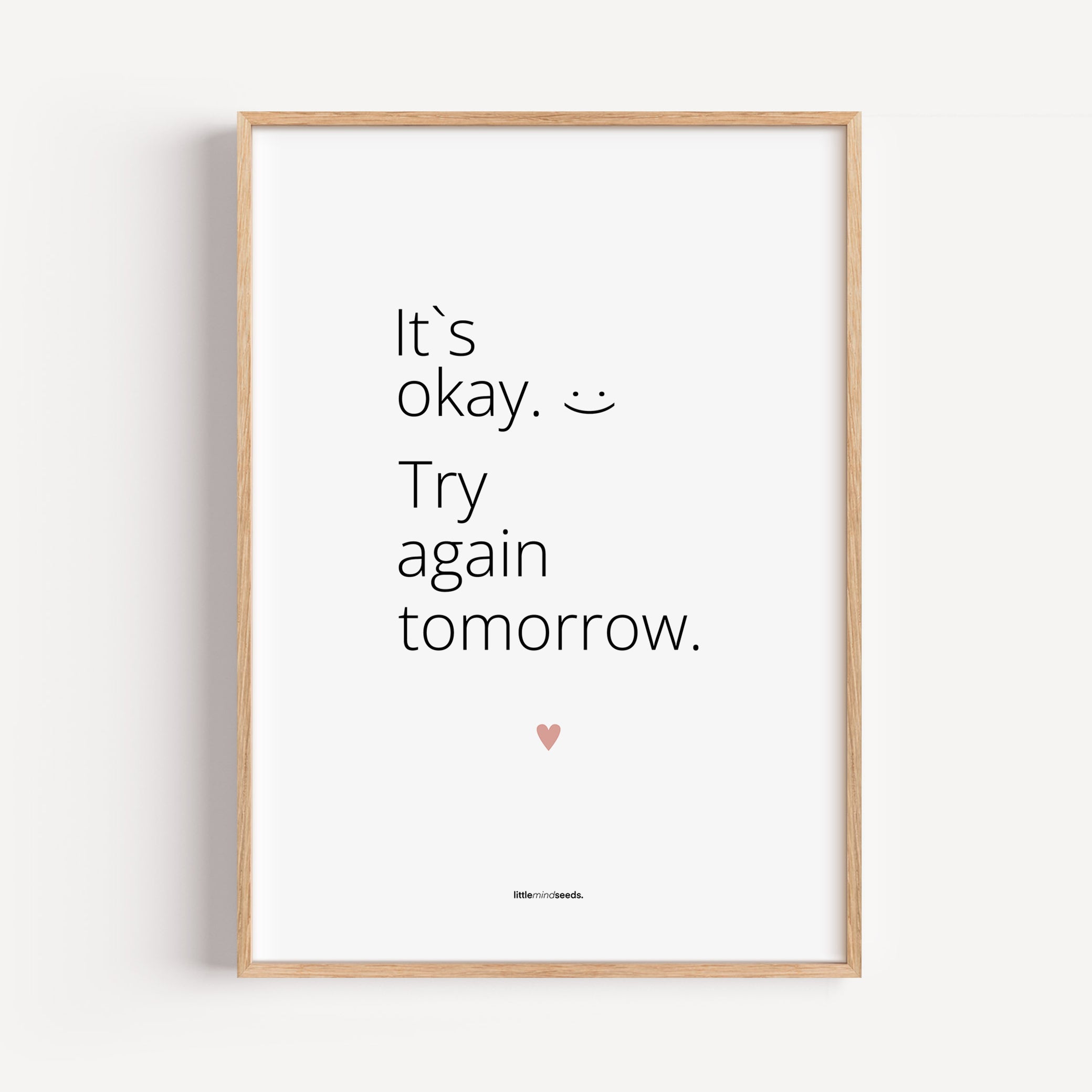 "It’s OK, Try Again Tomorrow" – Resilience & Confidence Wall Art to Build Self-Belief & Grit | Motivational Quality Framed Poster | Minimalist Wall Art –  White