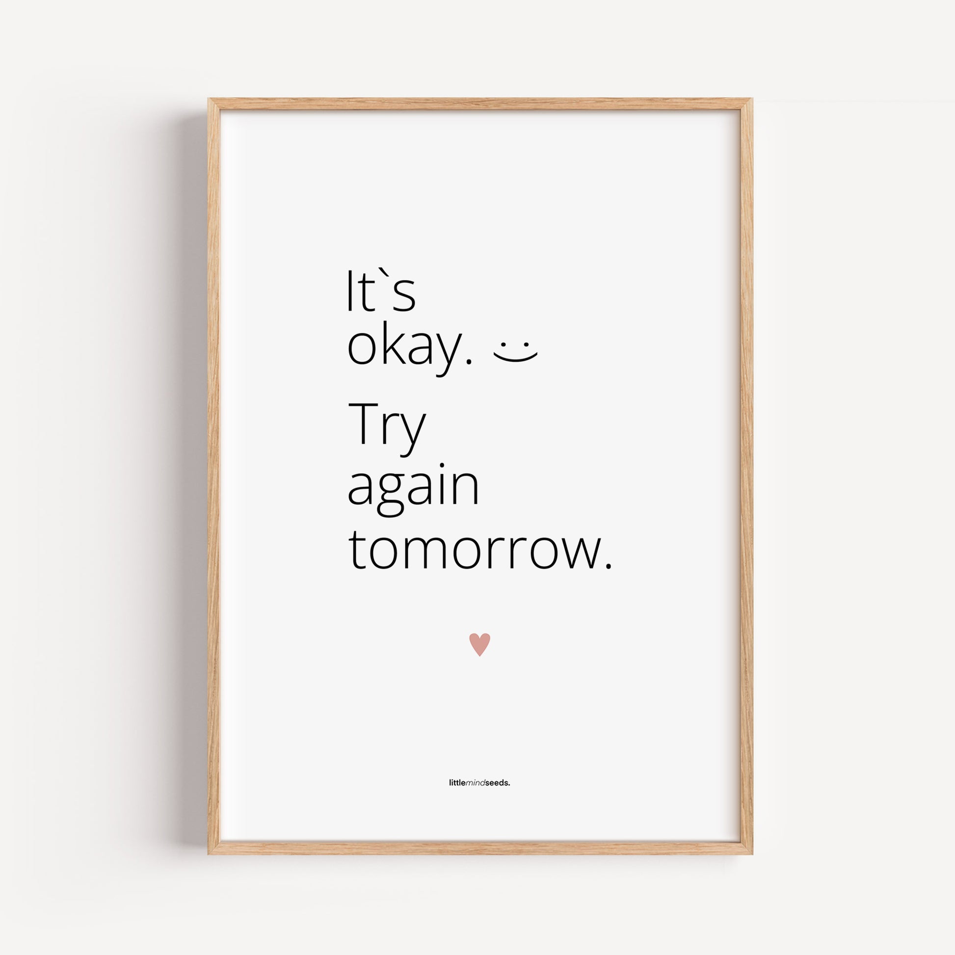 "It’s OK, Try Again Tomorrow" – Resilience & Confidence Wall Art to Build Self-Belief & Grit | Motivational Quality Framed Poster | Minimalist Wall Art –  White