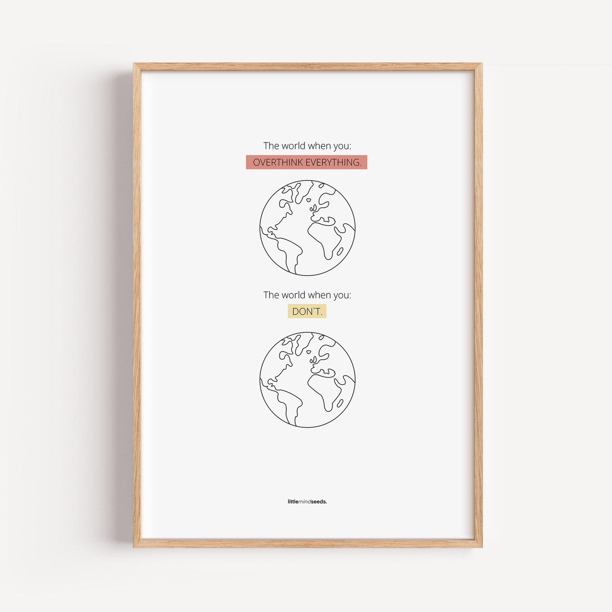 "The World" – Happiness & Well-Being Reminder Wall Art to Encourage Joy & Balance | Motivational Matte Frame | Minimalist Wall Art – white