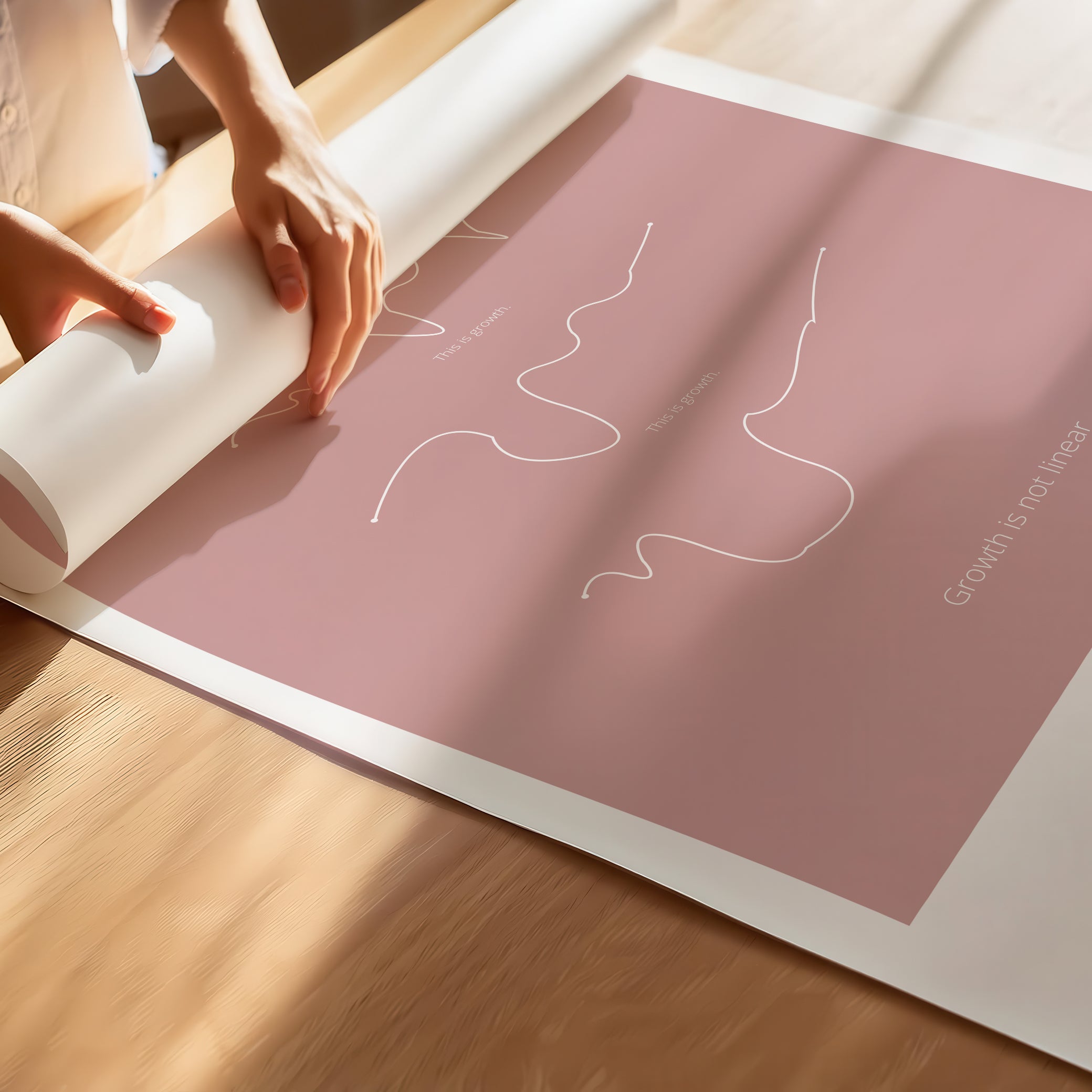 “Growth Is Not Linear”  – Growth Mindset Motivational Poster | Minimalist Quotes on the Wall,  Poster – Pink