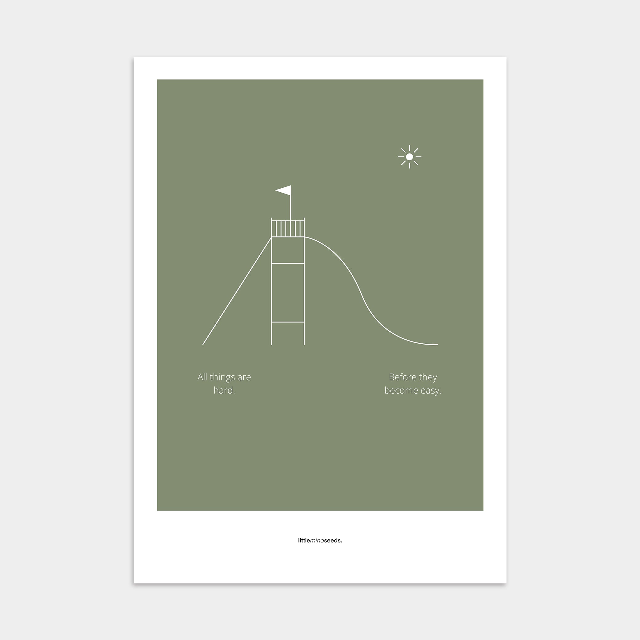 "All Things Are Hard Before They Become Easy" – Resilience & Confidence Wall Art to Build Self-Belief & Grit , Poster | Minimalist Wall Art – Green