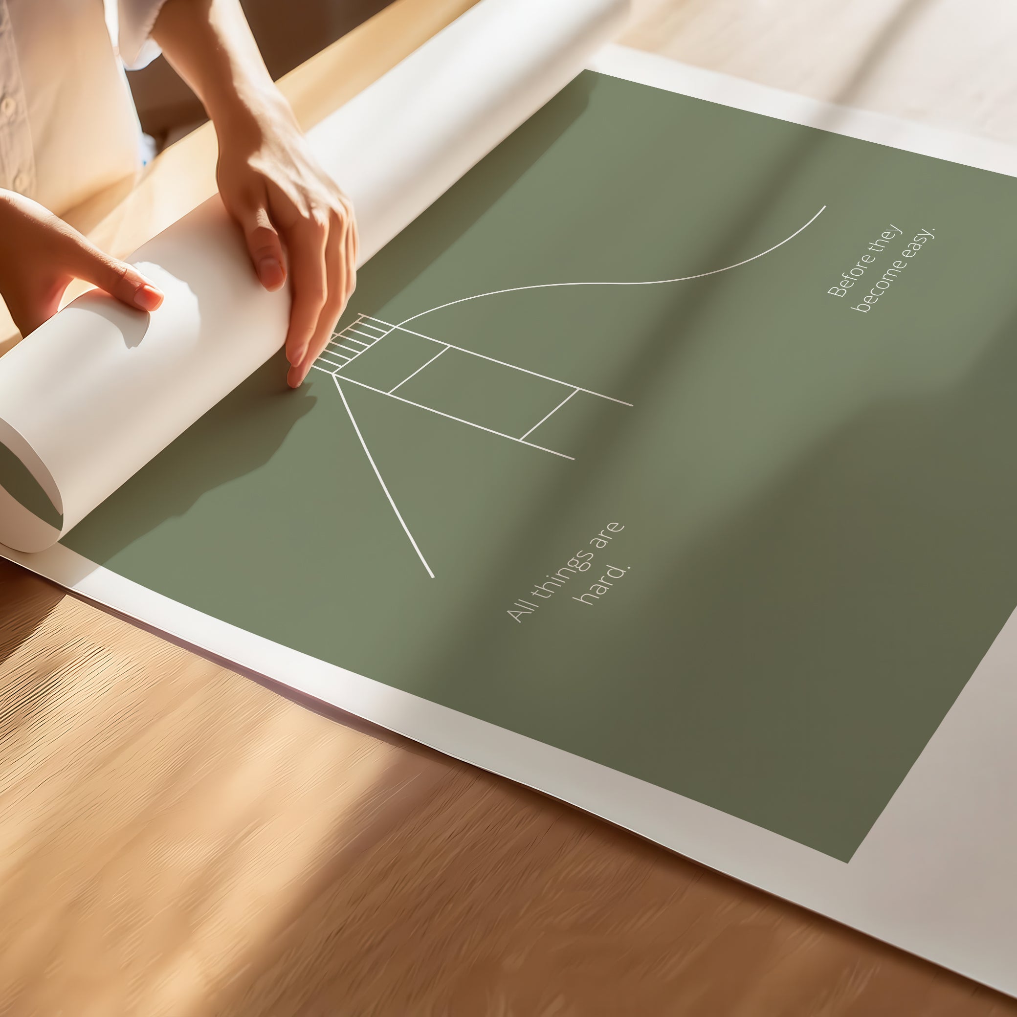 "All Things Are Hard Before They Become Easy" – Resilience & Confidence Wall Art to Build Self-Belief & Grit , Poster | Minimalist Wall Art – Green