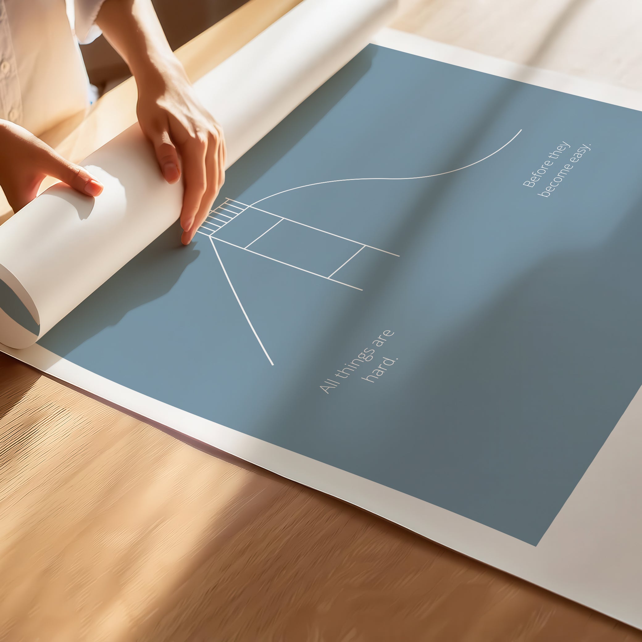 "All Things Are Hard Before They Become Easy" – Resilience & Confidence Wall Art to Build Self-Belief & Grit , Poster | Minimalist Wall Art – Blue