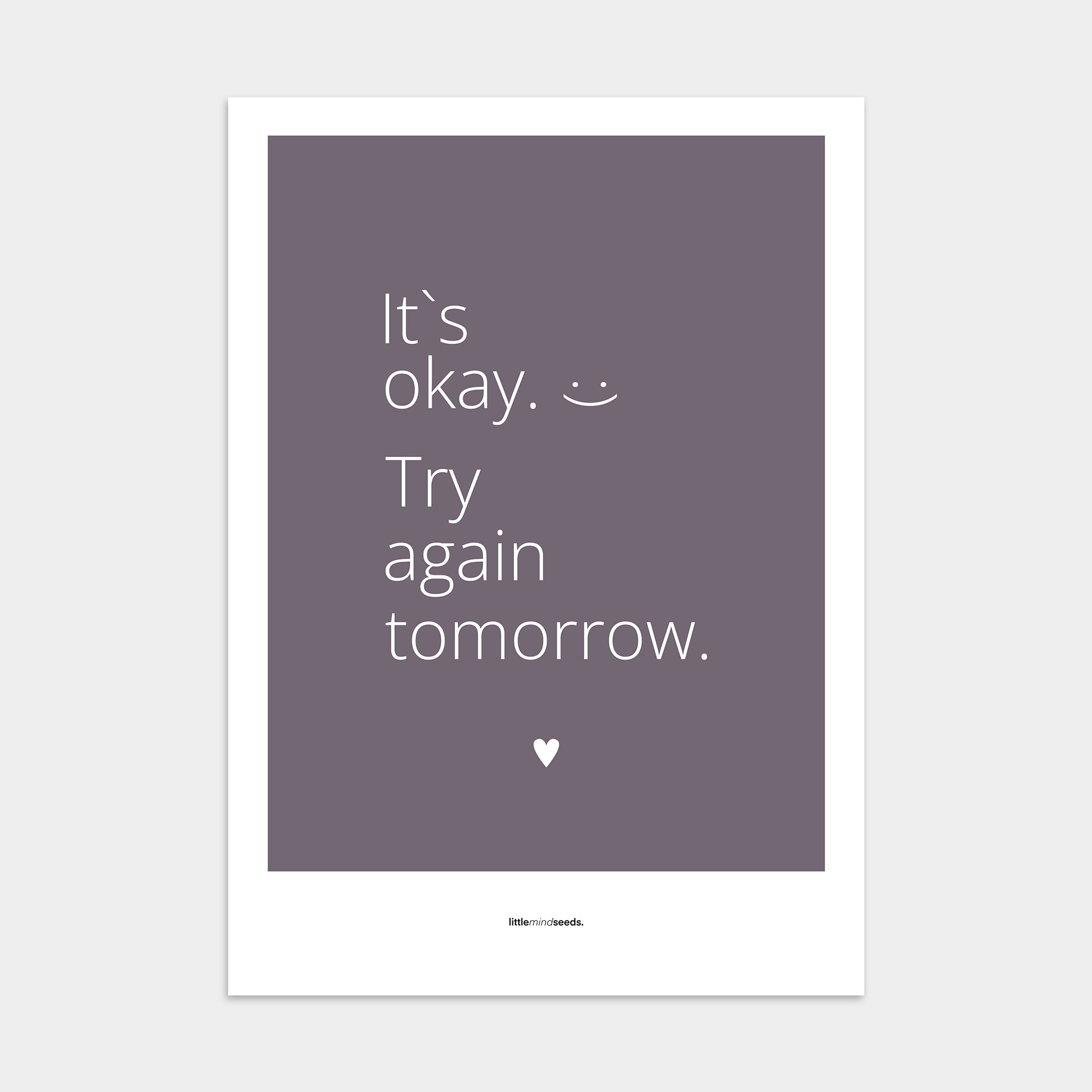 "It’s OK, Try Again Tomorrow" – Resilience & Confidence Wall Art to Build Self-Belief & Grit , Poster | Minimalist Wall Art – Purple