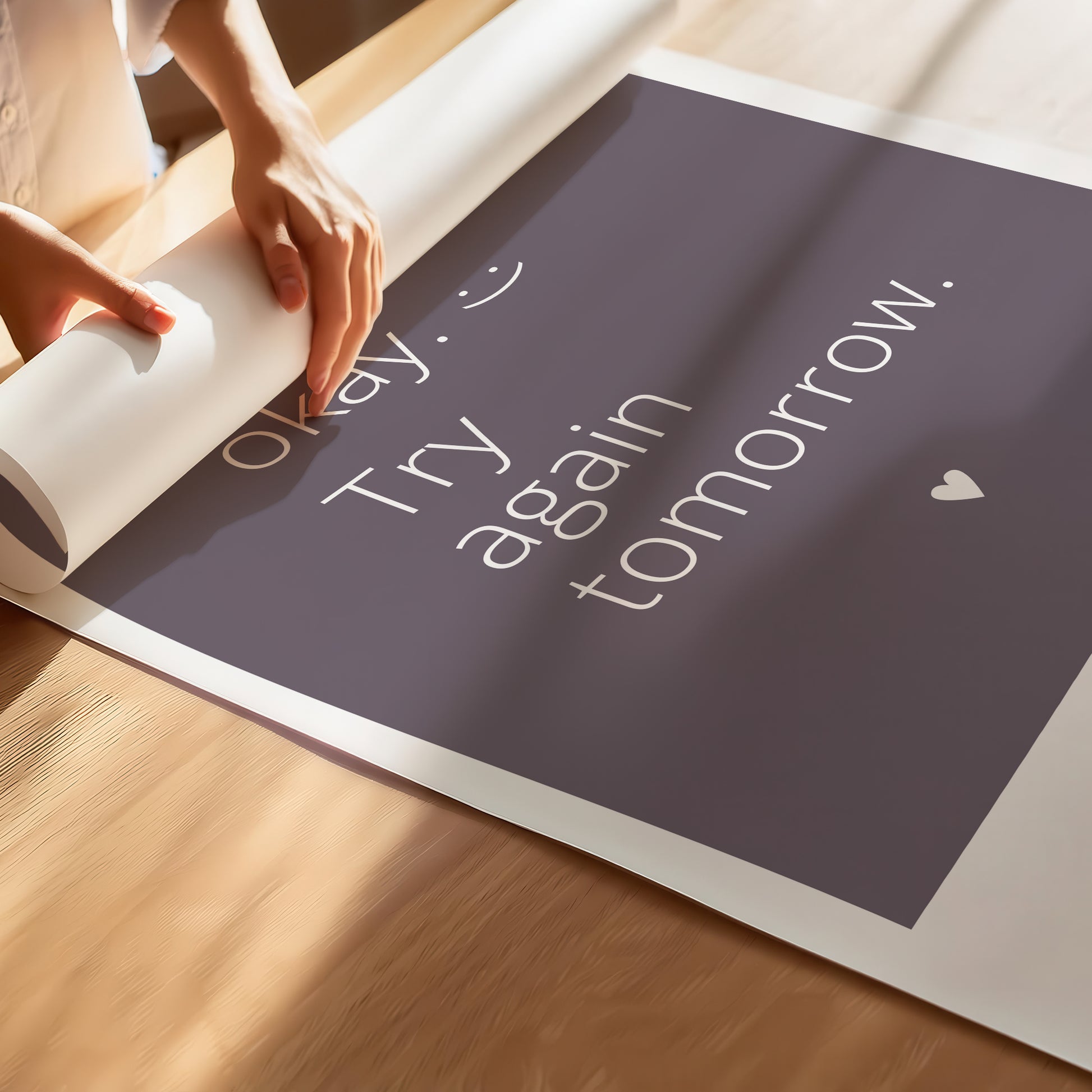 "It’s OK, Try Again Tomorrow" – Resilience & Confidence Wall Art to Build Self-Belief & Grit , Poster | Minimalist Wall Art – Purple