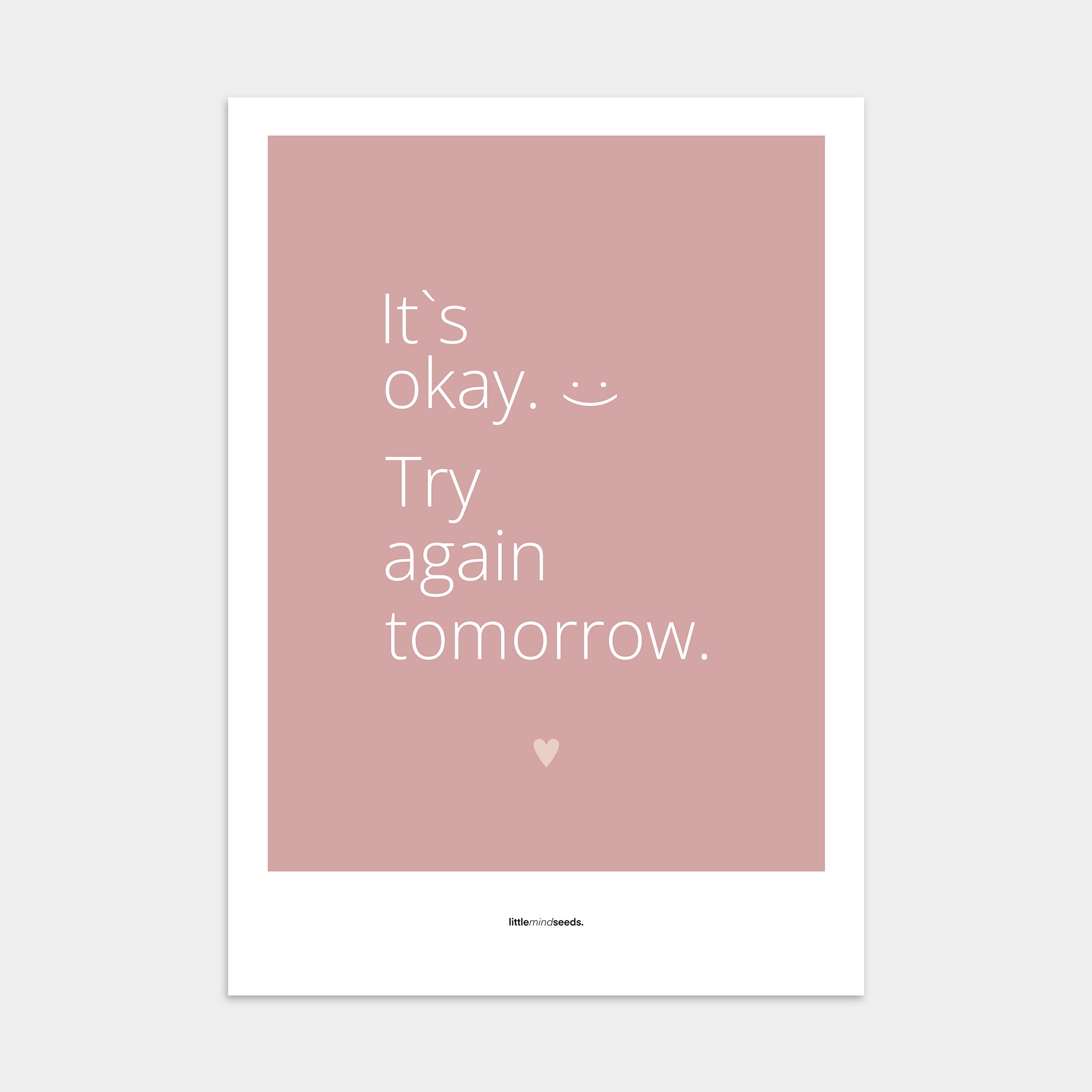 "It’s OK, Try Again Tomorrow" – Resilience & Confidence Wall Art to Build Self-Belief & Grit | Motivational Poster | Minimalist Wall Art – Pink