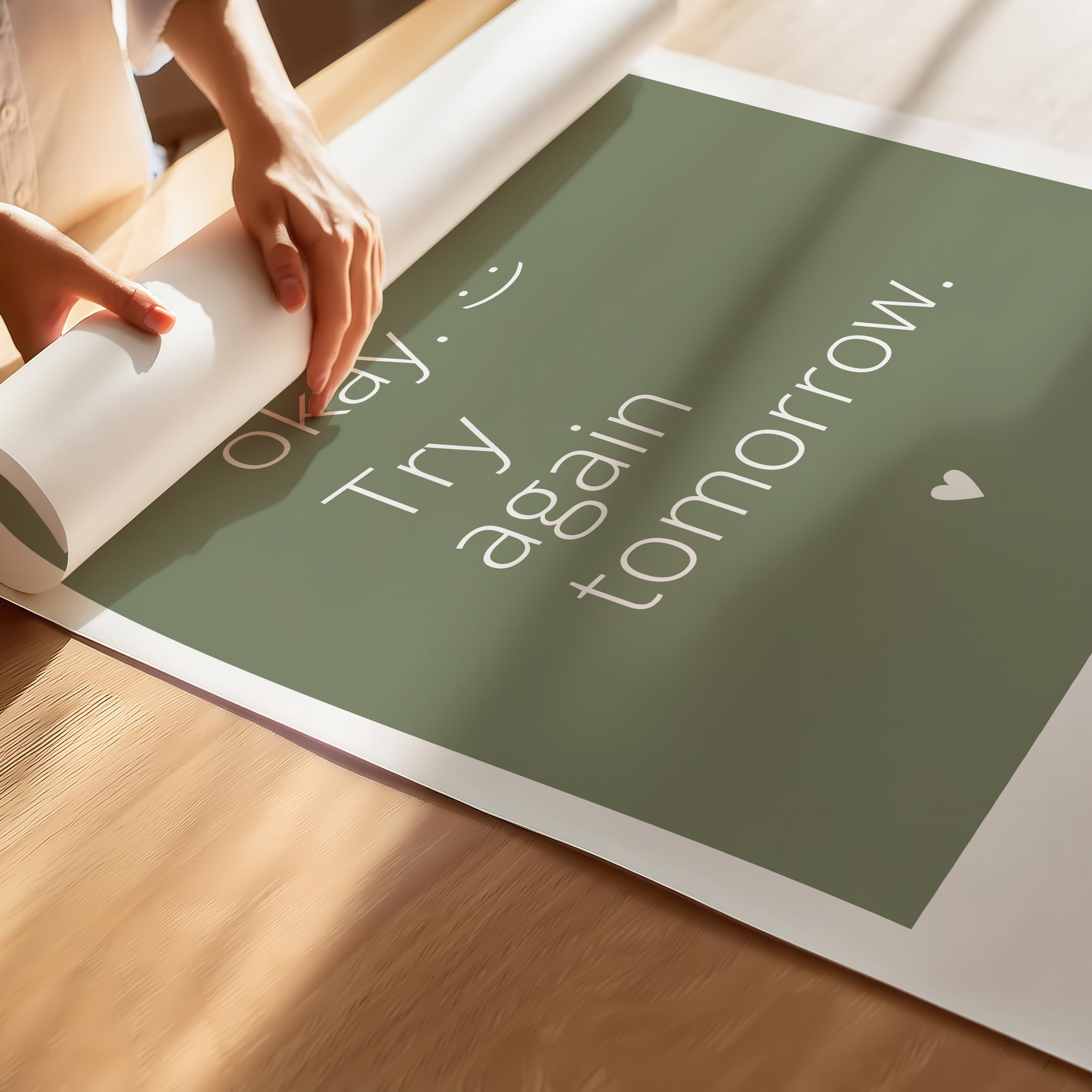 "It’s OK, Try Again Tomorrow" – Resilience & Confidence Wall Art to Build Self-Belief & Grit | Motivational Poster | Minimalist Wall Art – Green