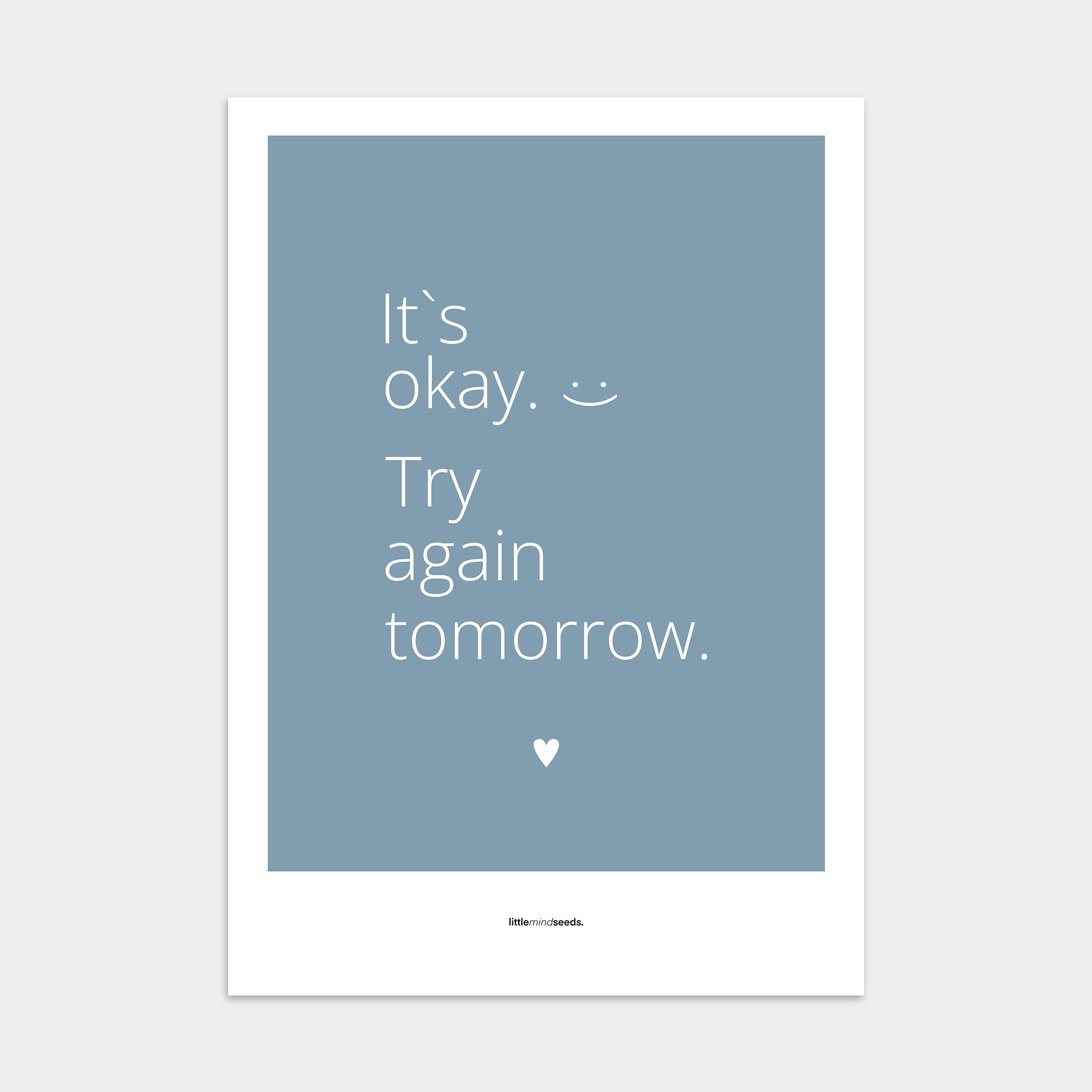 "It’s OK, Try Again Tomorrow" – Resilience & Confidence Wall Art to Build Self-Belief & Grit | Motivational Poster | Minimalist Wall Art – Blue