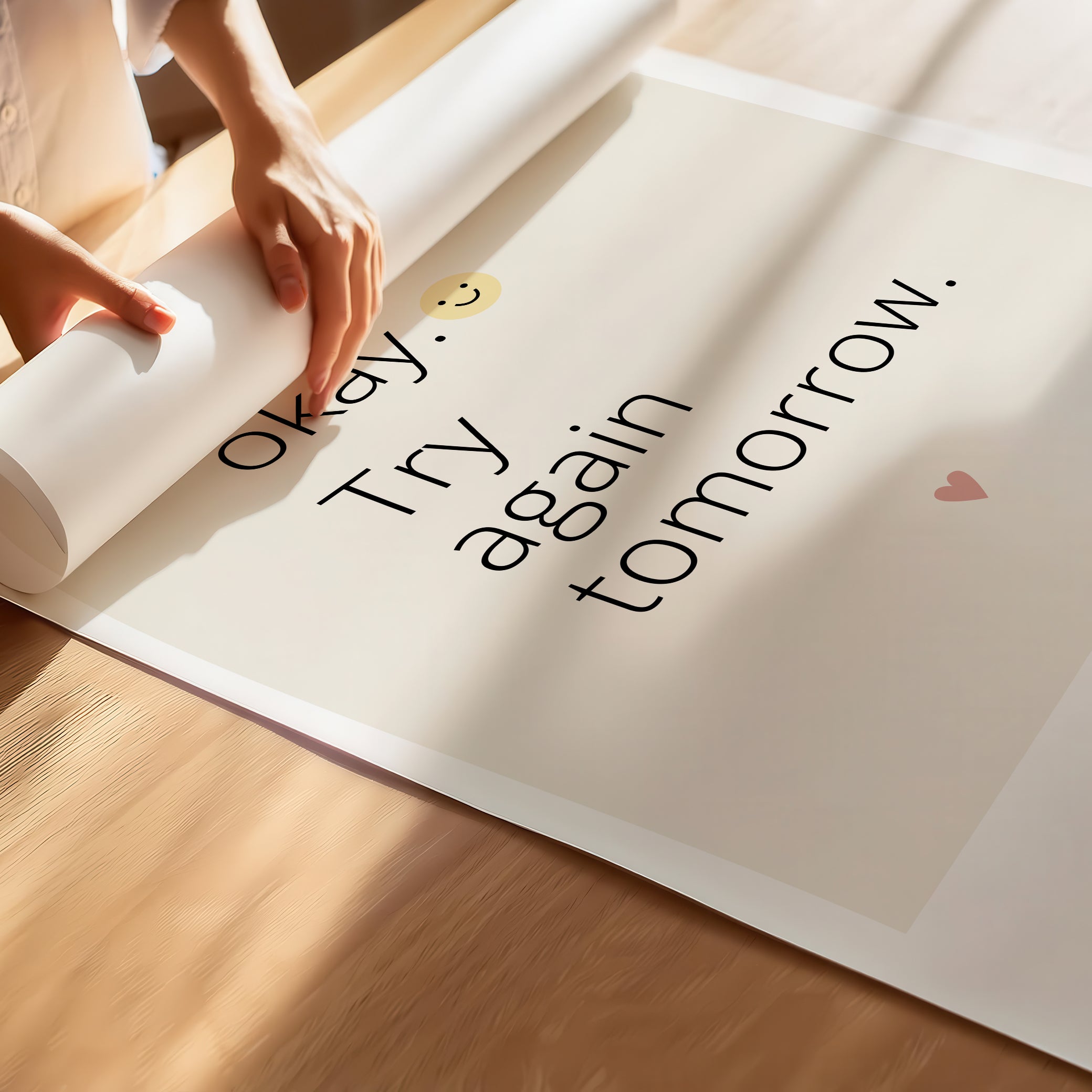 "It’s OK, Try Again Tomorrow" – Resilience & Confidence Wall Art to Build Self-Belief & Grit | Motivational Poster | Minimalist Wall Art – Beige