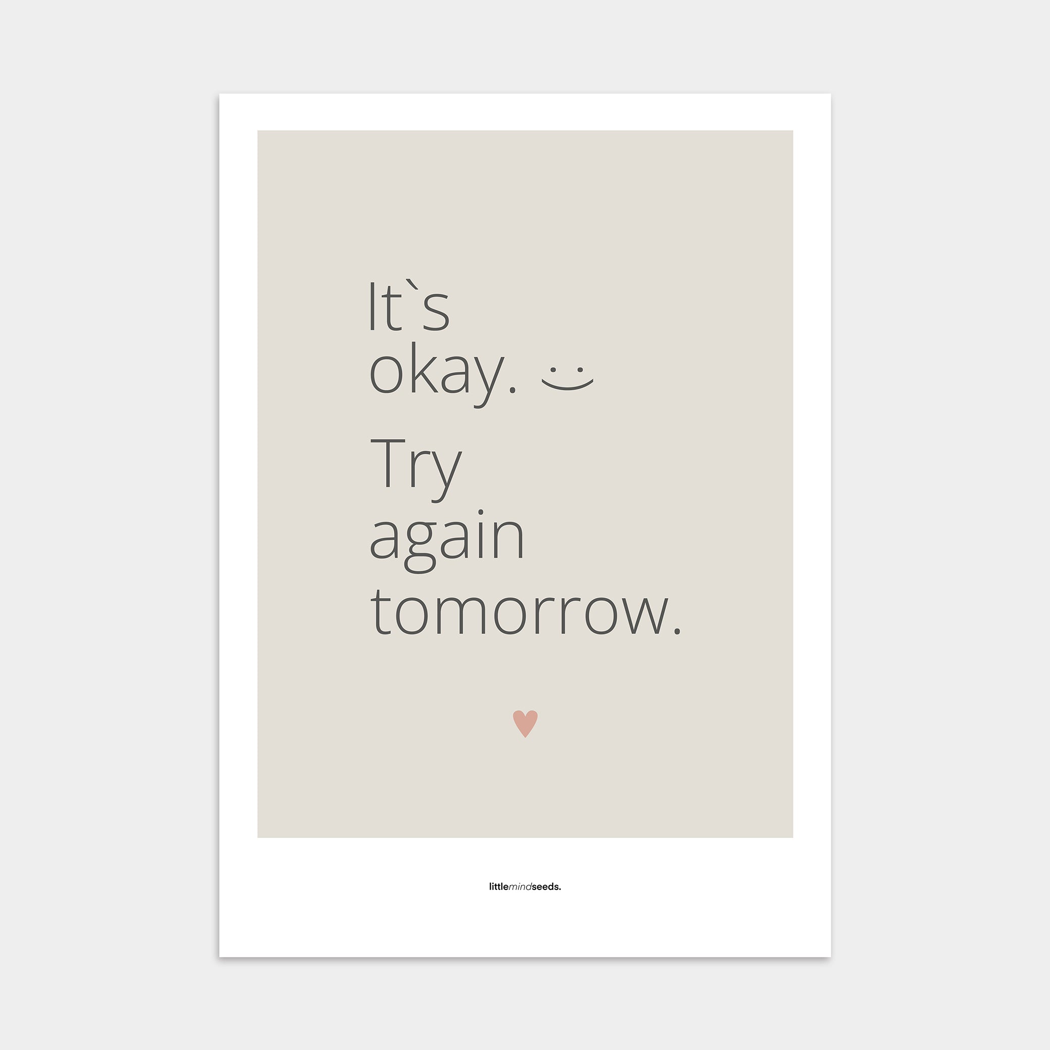 "It’s OK, Try Again Tomorrow" – Resilience & Confidence Wall Art to Build Self-Belief & Grit | Motivational Poster | Minimalist Wall Art – Dark Gray