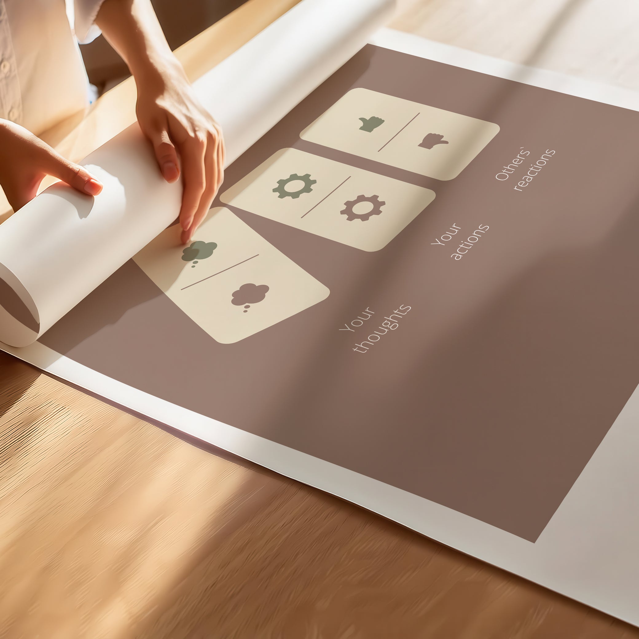 "Your Thoughts Turn Into Actions" – Resilience & Confidence Quotes for Subconscious Visual Learning | Poster – Brown