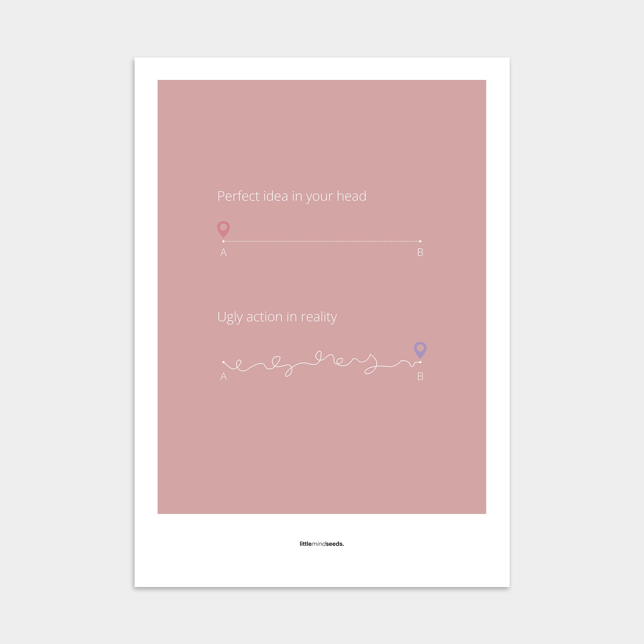 "Perfect Idea vs Ugly Action in Reality" – Critical Thinking & Problem-Solving Children Wall Art to Boost Creativity & Adaptability | Poster – Pink