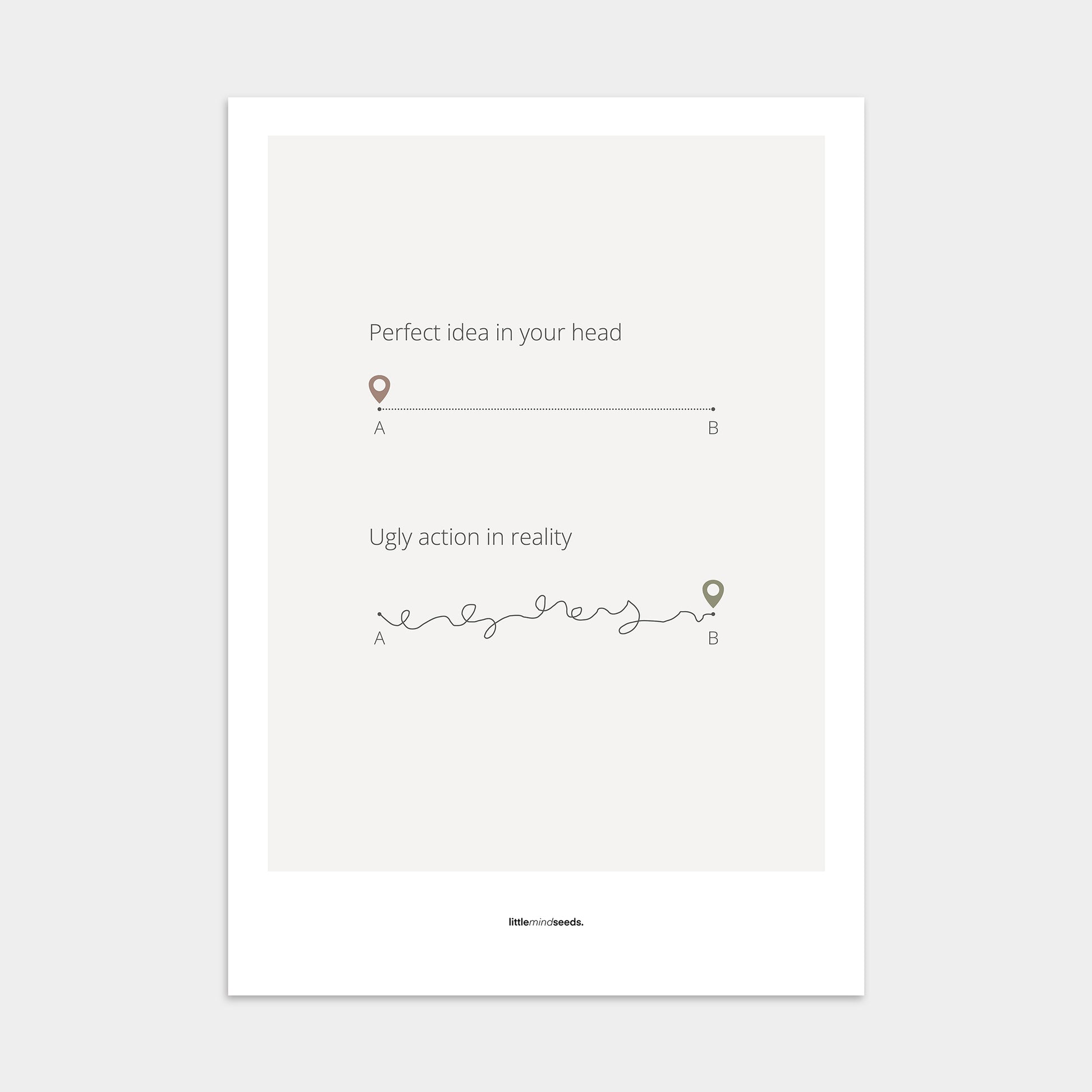 "Perfect Idea vs Ugly Action in Reality" – Critical Thinking & Problem-Solving Children Wall Art to Boost Creativity & Adaptability | Poster – Light Gray