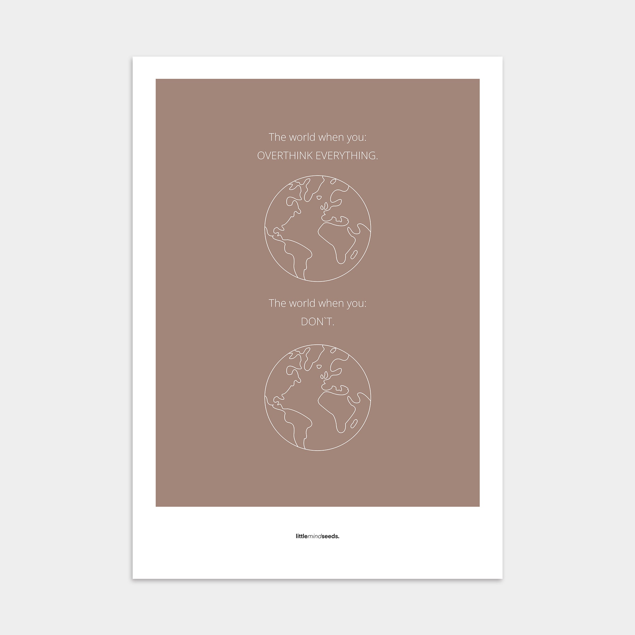 "The World" – Happiness & Well-Being Reminder Wall Art to Encourage Joy & Balance | Motivational Poster | Minimalist Wall Art – Brown