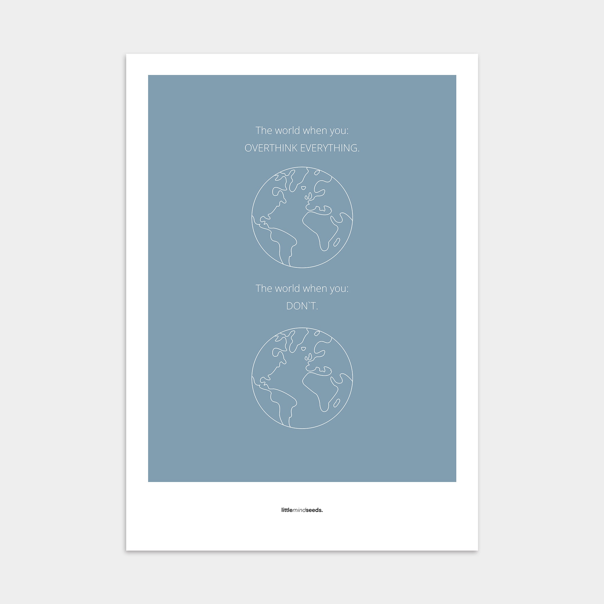 "The World" – Happiness & Well-Being Reminder Wall Art to Encourage Joy & Balance | Motivational Poster | Minimalist Wall Art – Blue