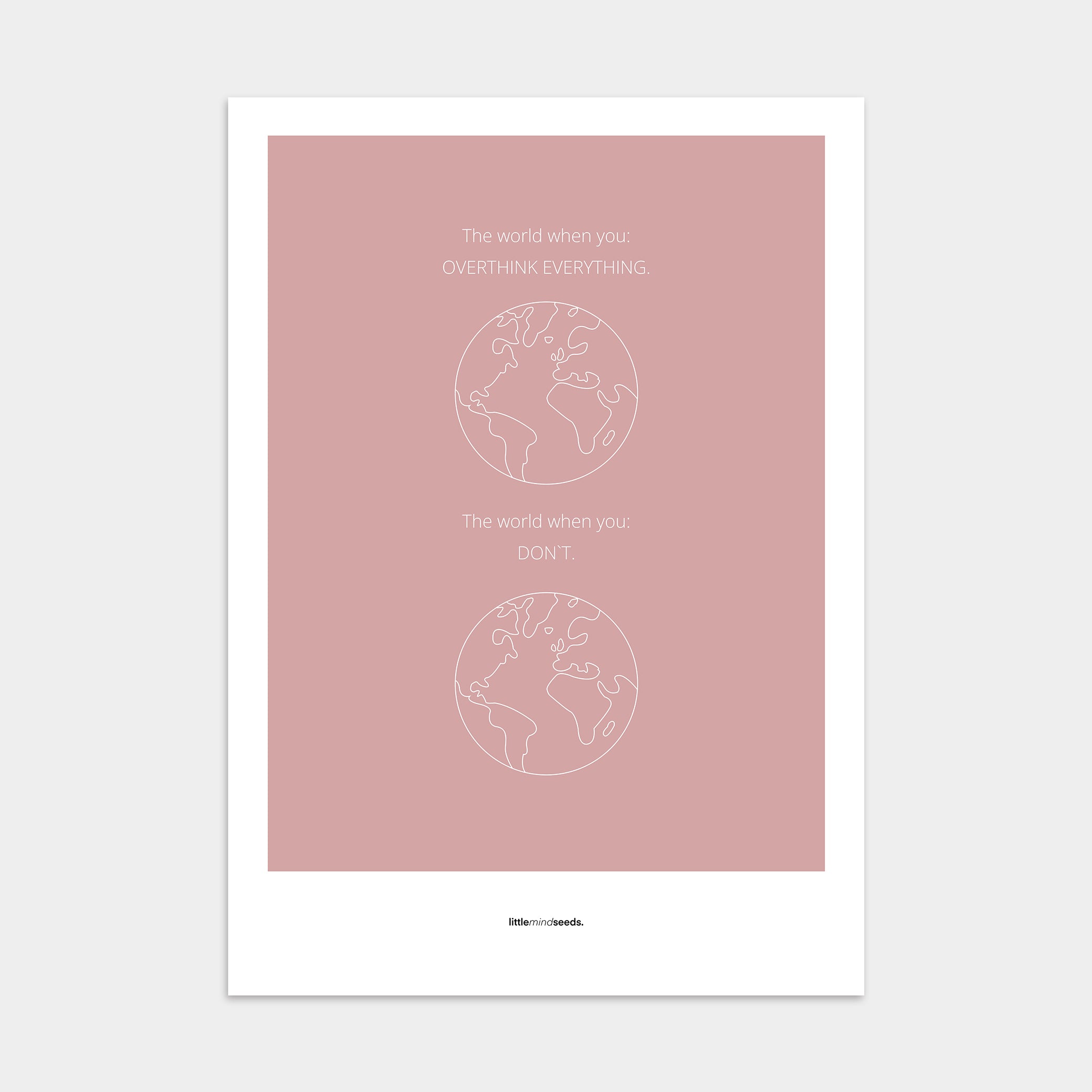 "The World" – Happiness & Well-Being Reminder Wall Art to Encourage Joy & Balance | Motivational Poster | Minimalist Wall Art – Pink